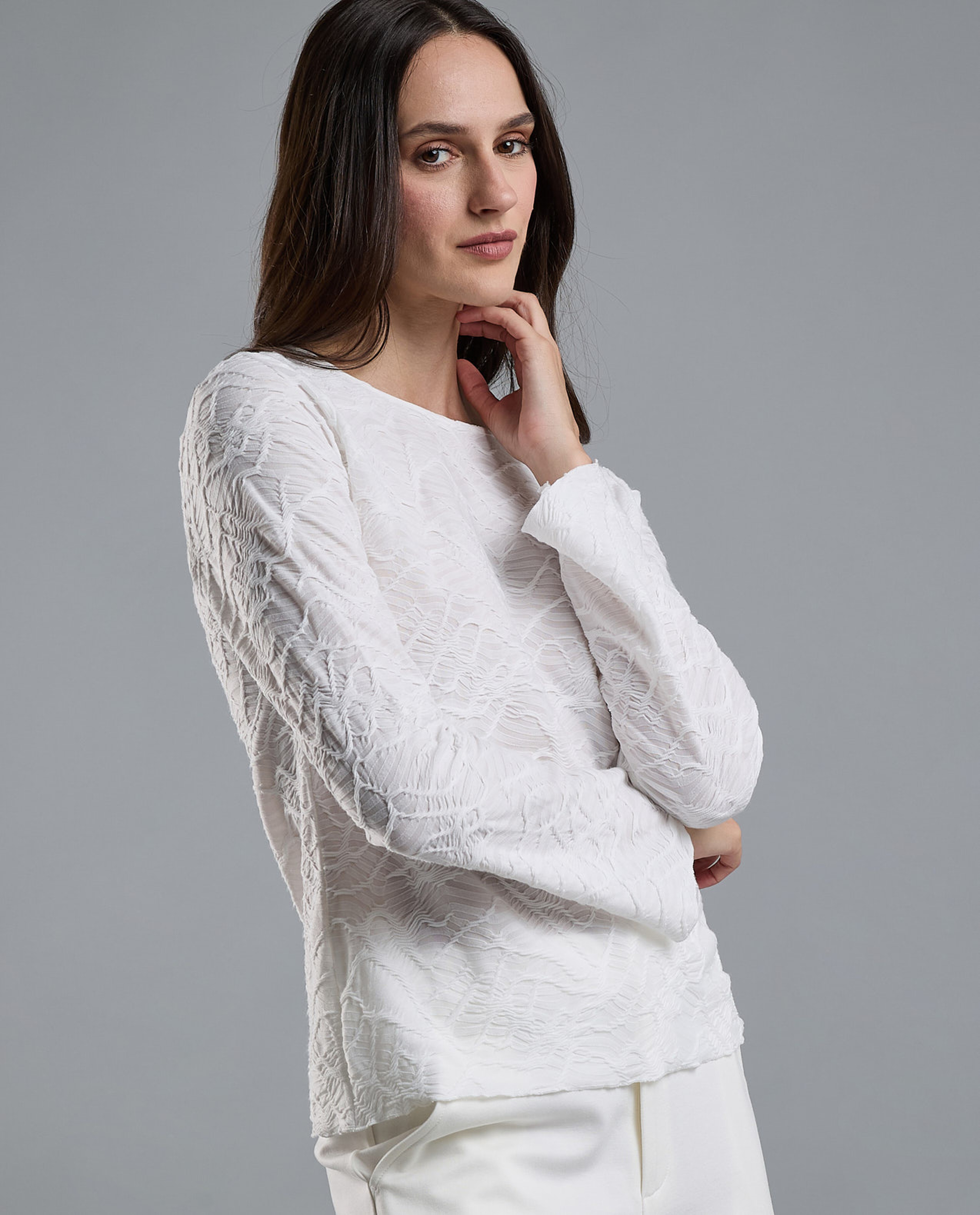 Self Design Top with Crew Neck and Long Sleeves