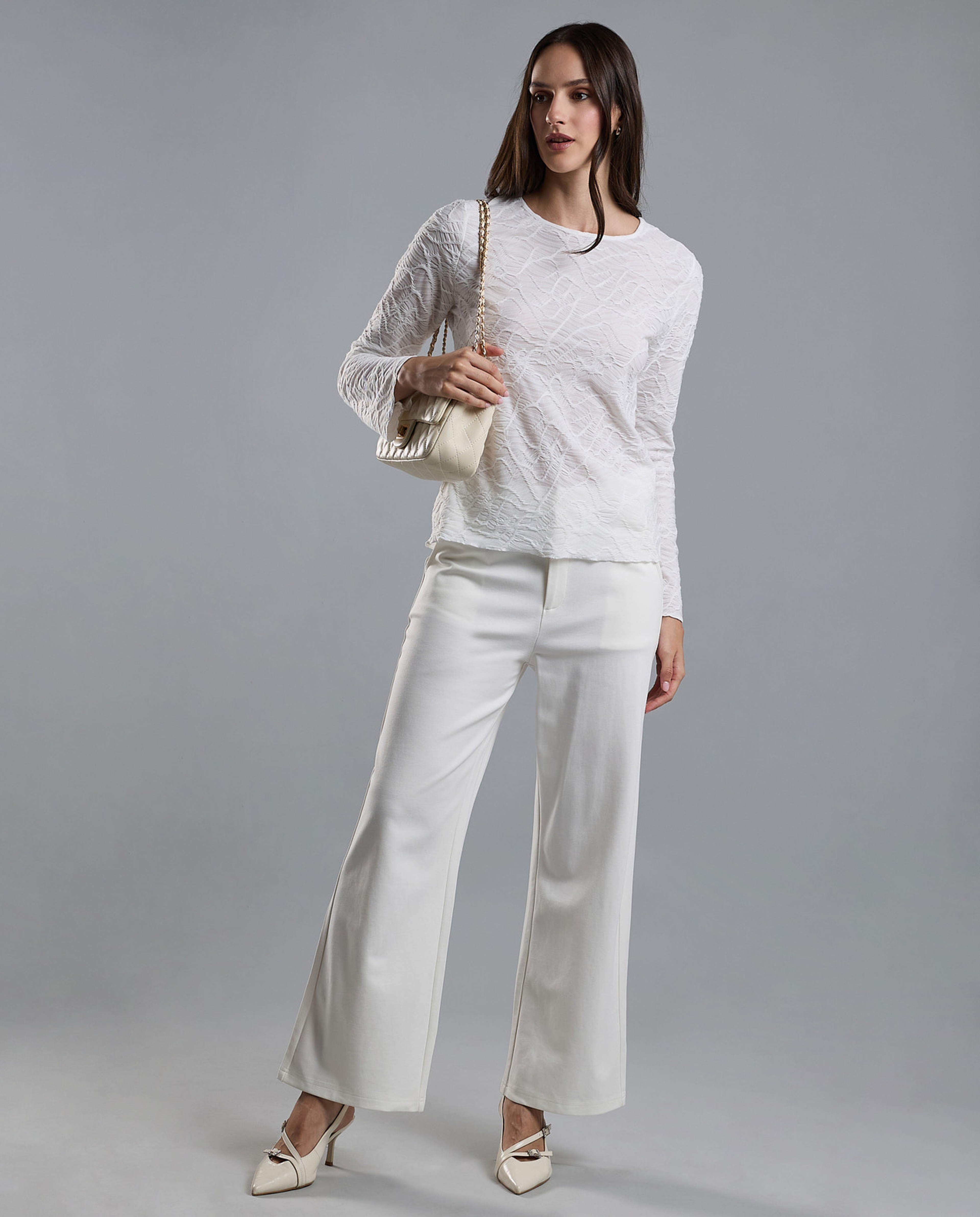 Self Design Top with Crew Neck and Long Sleeves