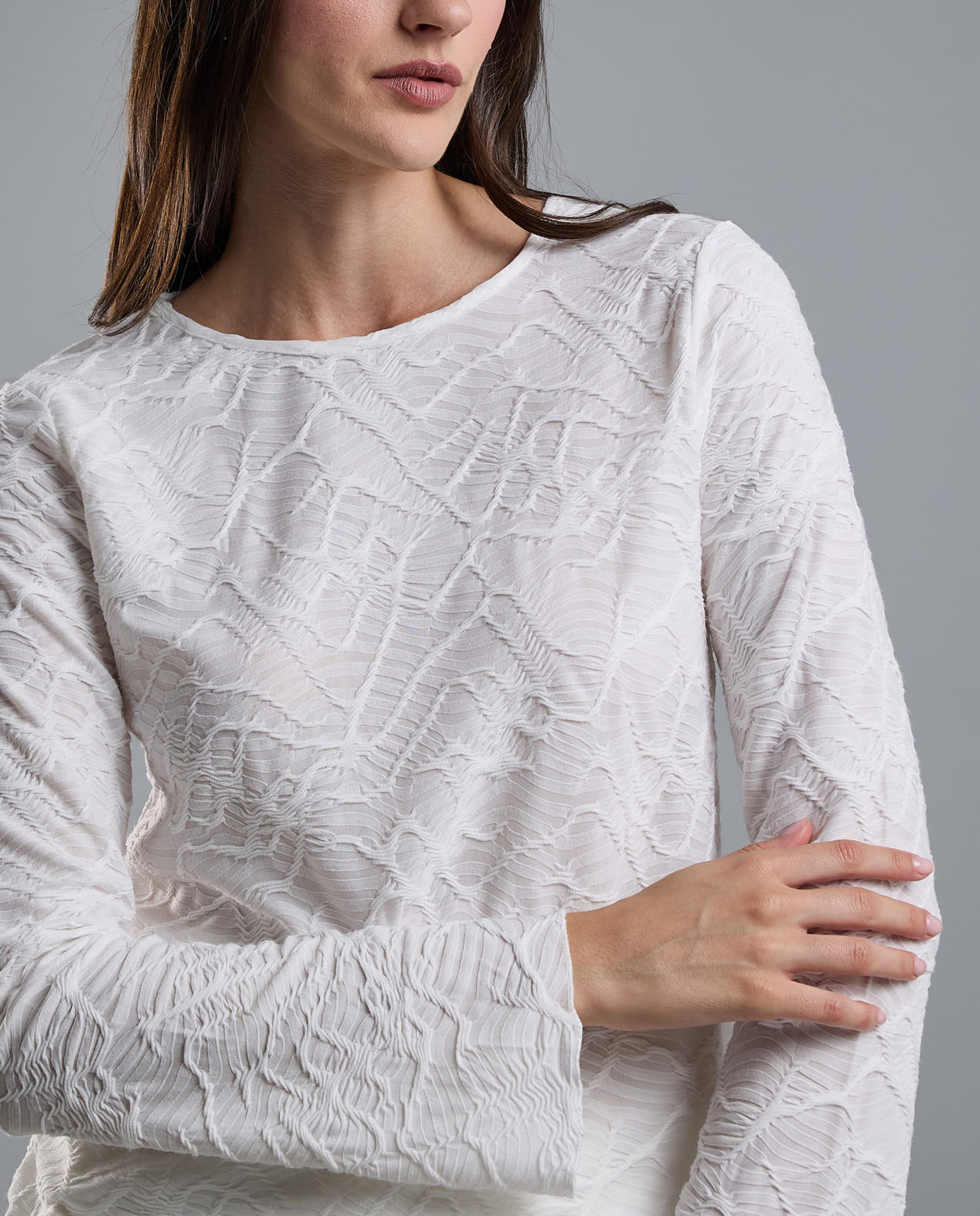 Self Design Top with Crew Neck and Long Sleeves