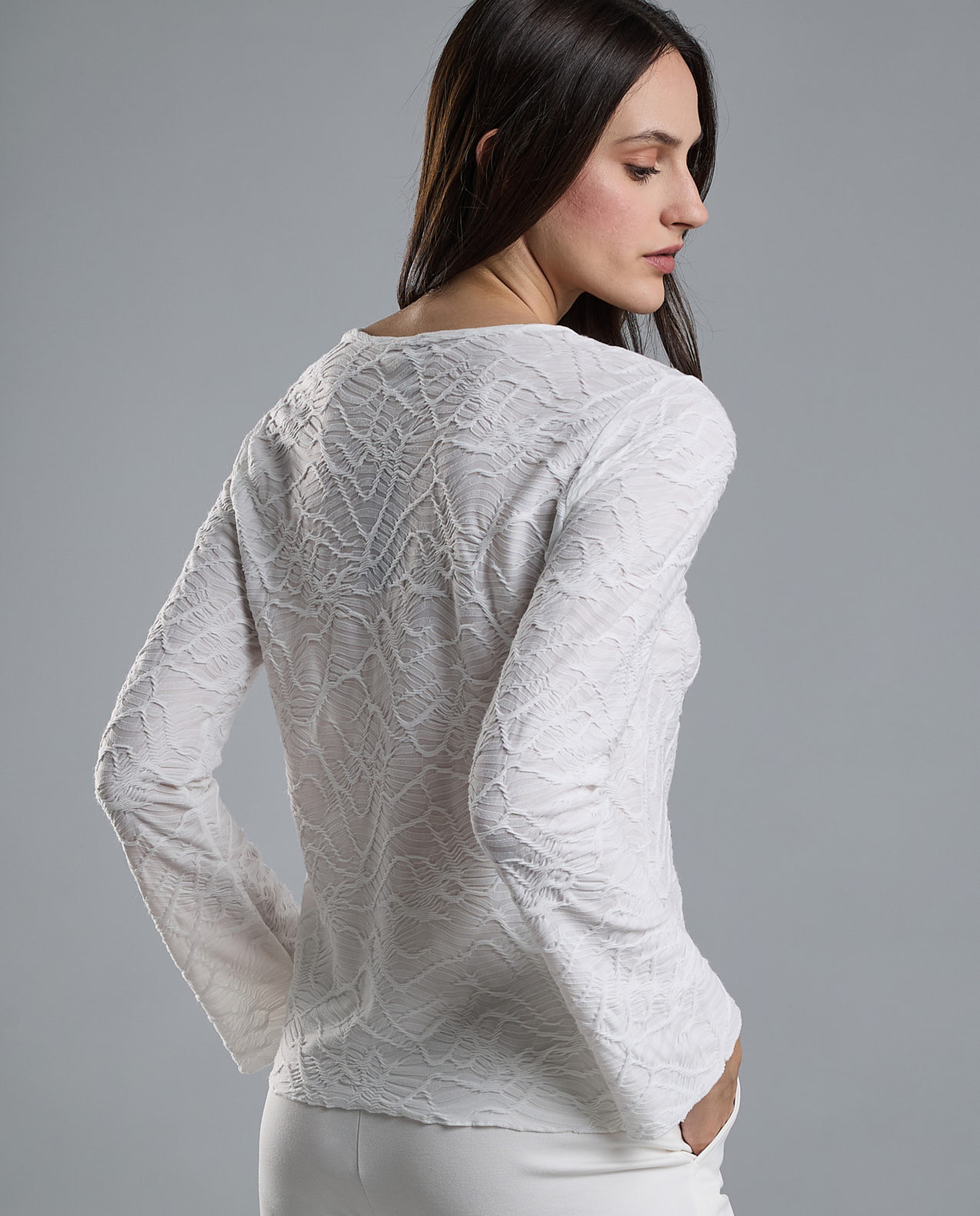 Self Design Top with Crew Neck and Long Sleeves