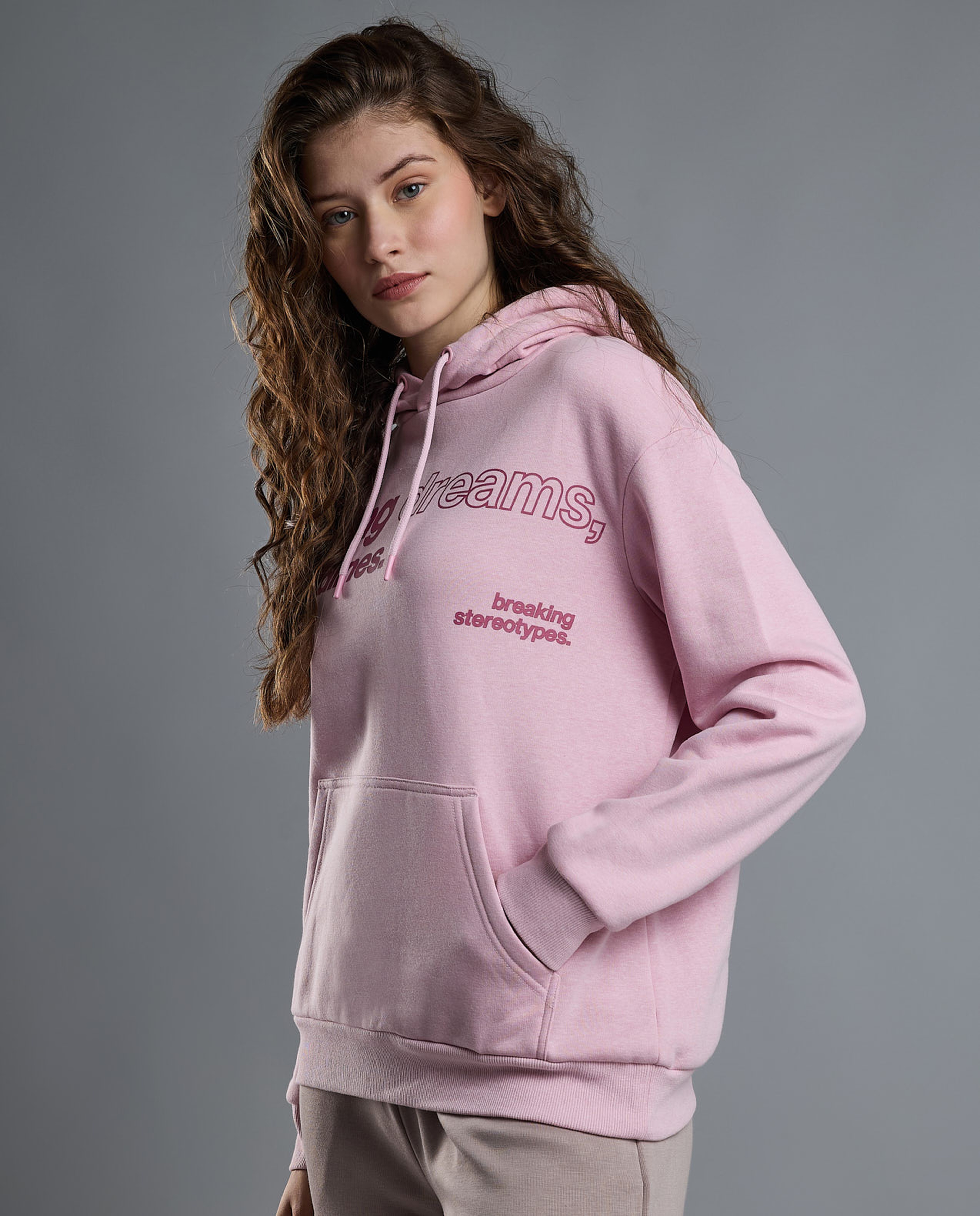 Typography Print Hoodie with Long Sleeves