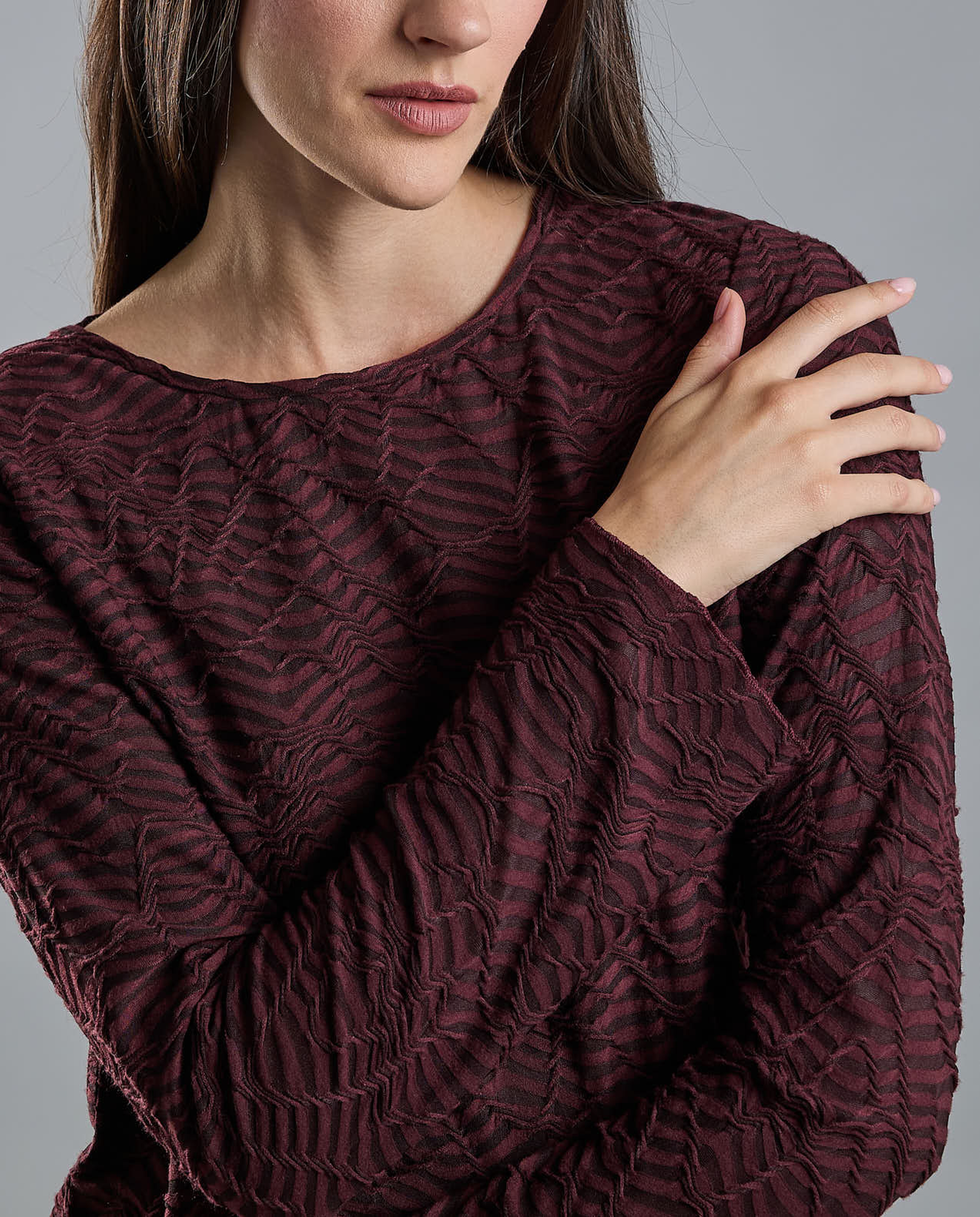 Self Design Top with Crew Neck and Long Sleeves