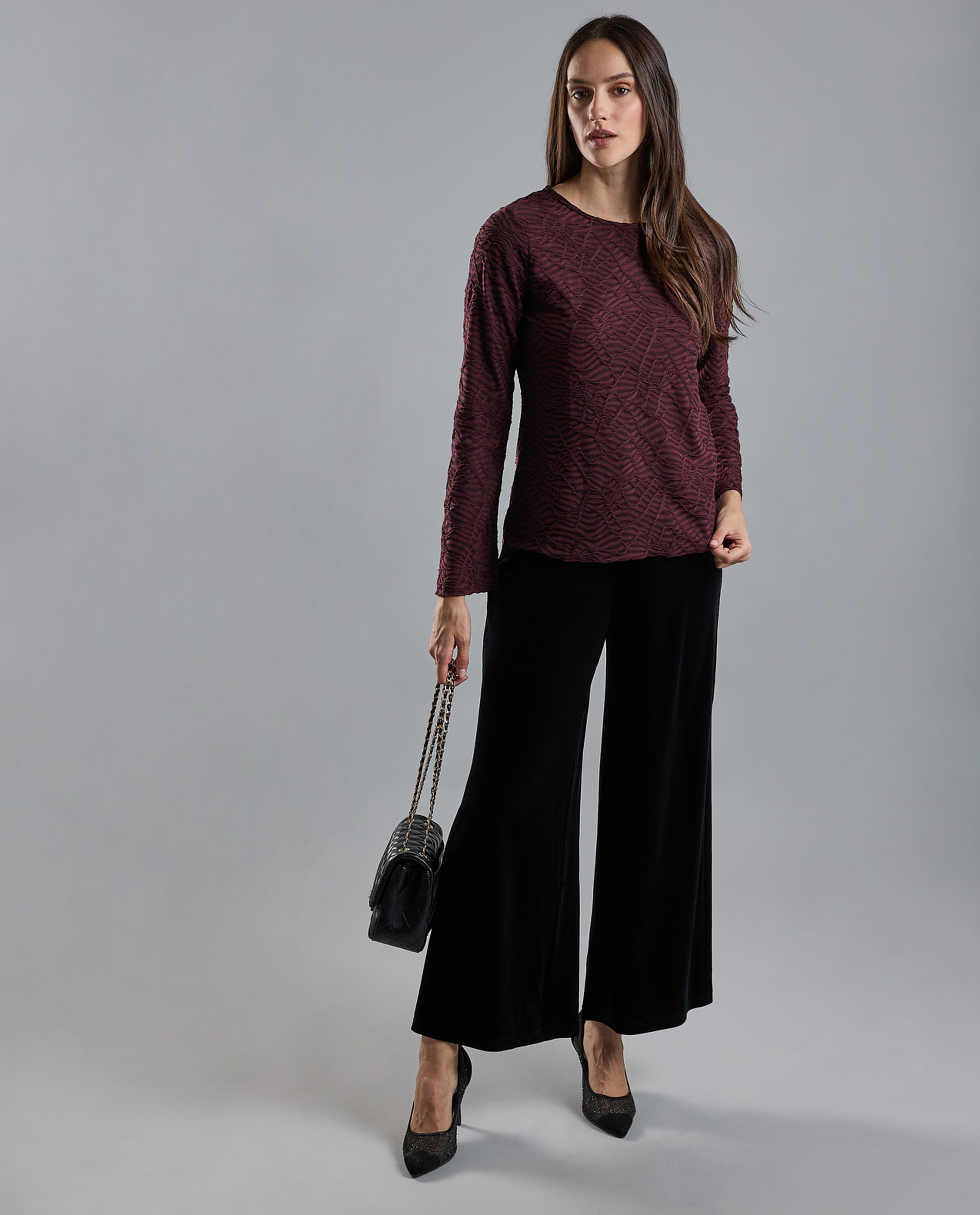 Self Design Top with Crew Neck and Long Sleeves