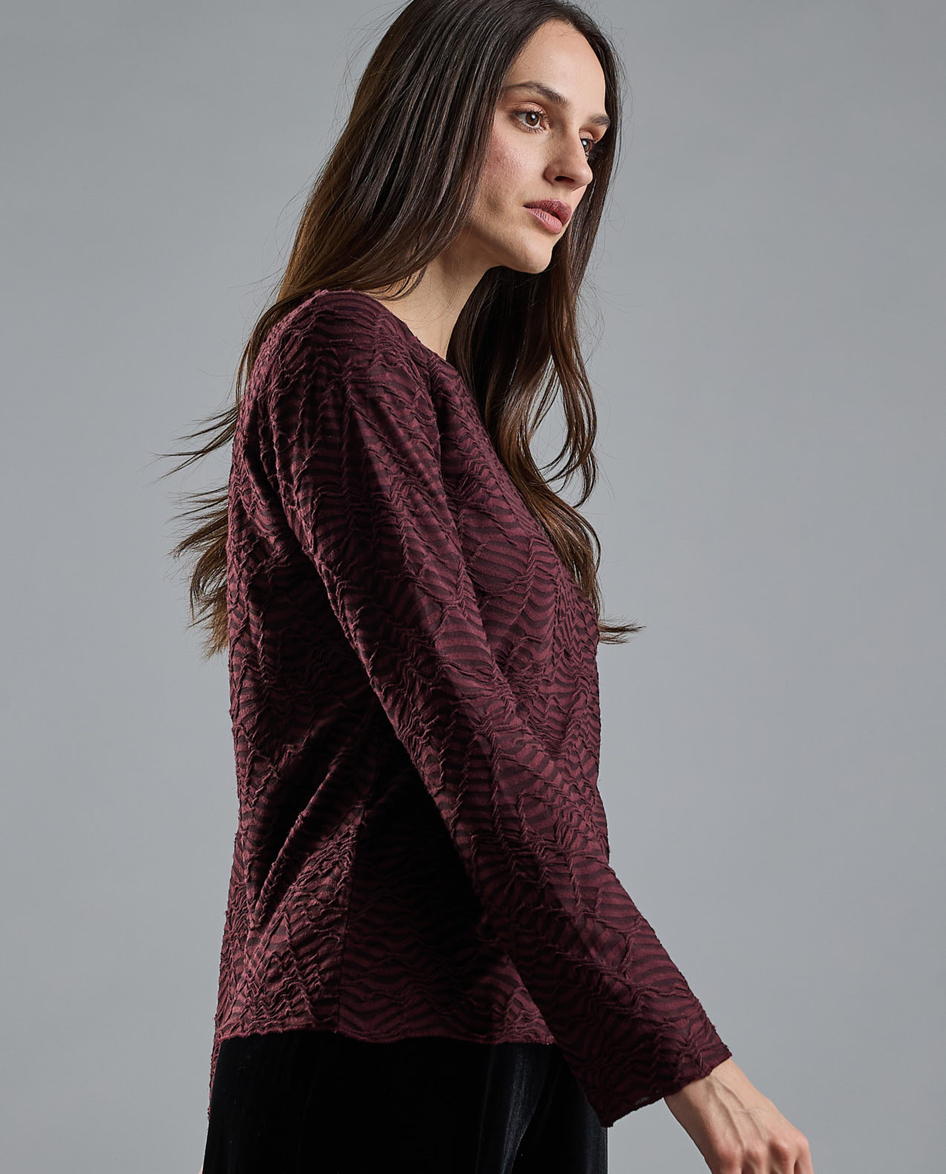 Self Design Top with Crew Neck and Long Sleeves