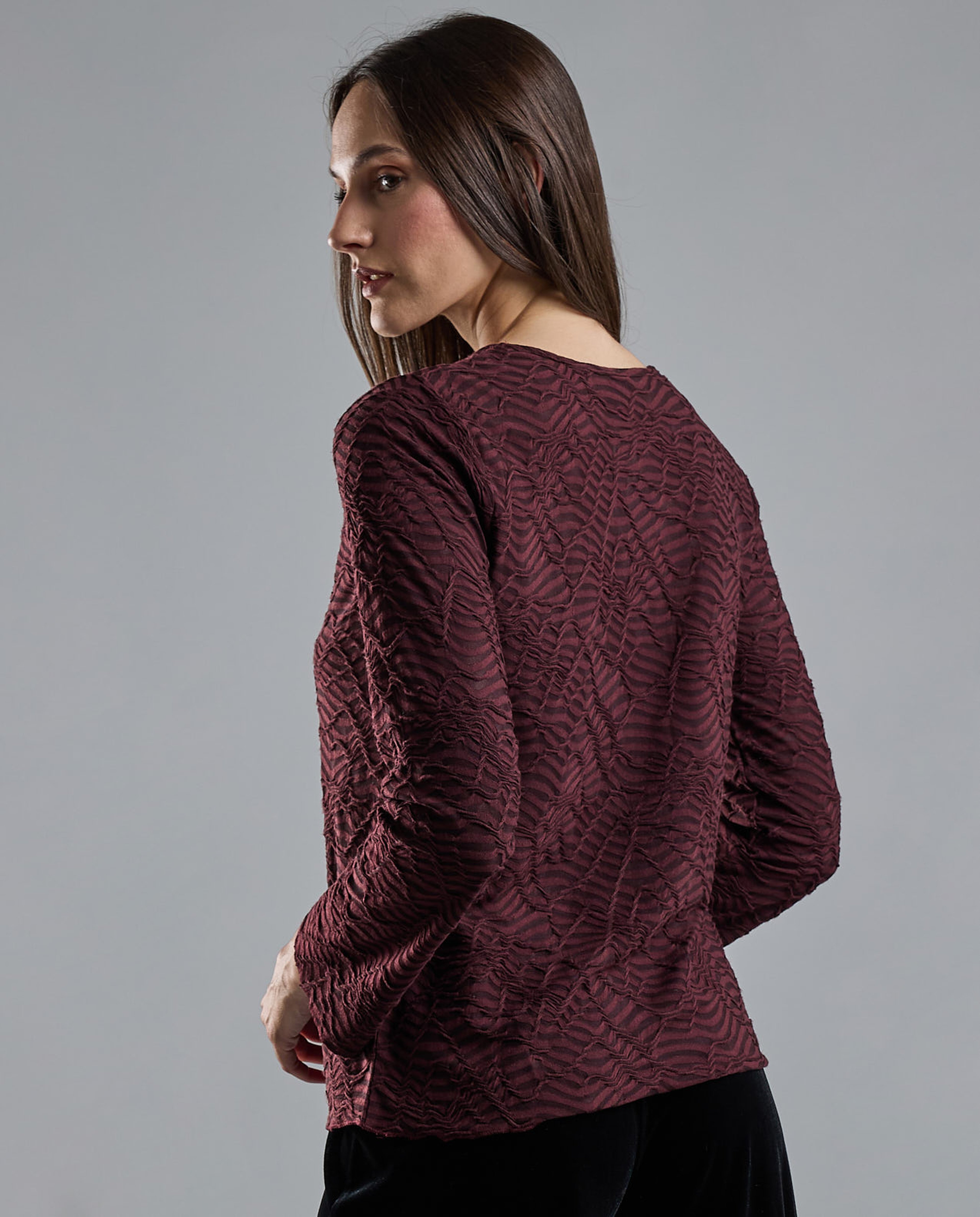 Self Design Top with Crew Neck and Long Sleeves