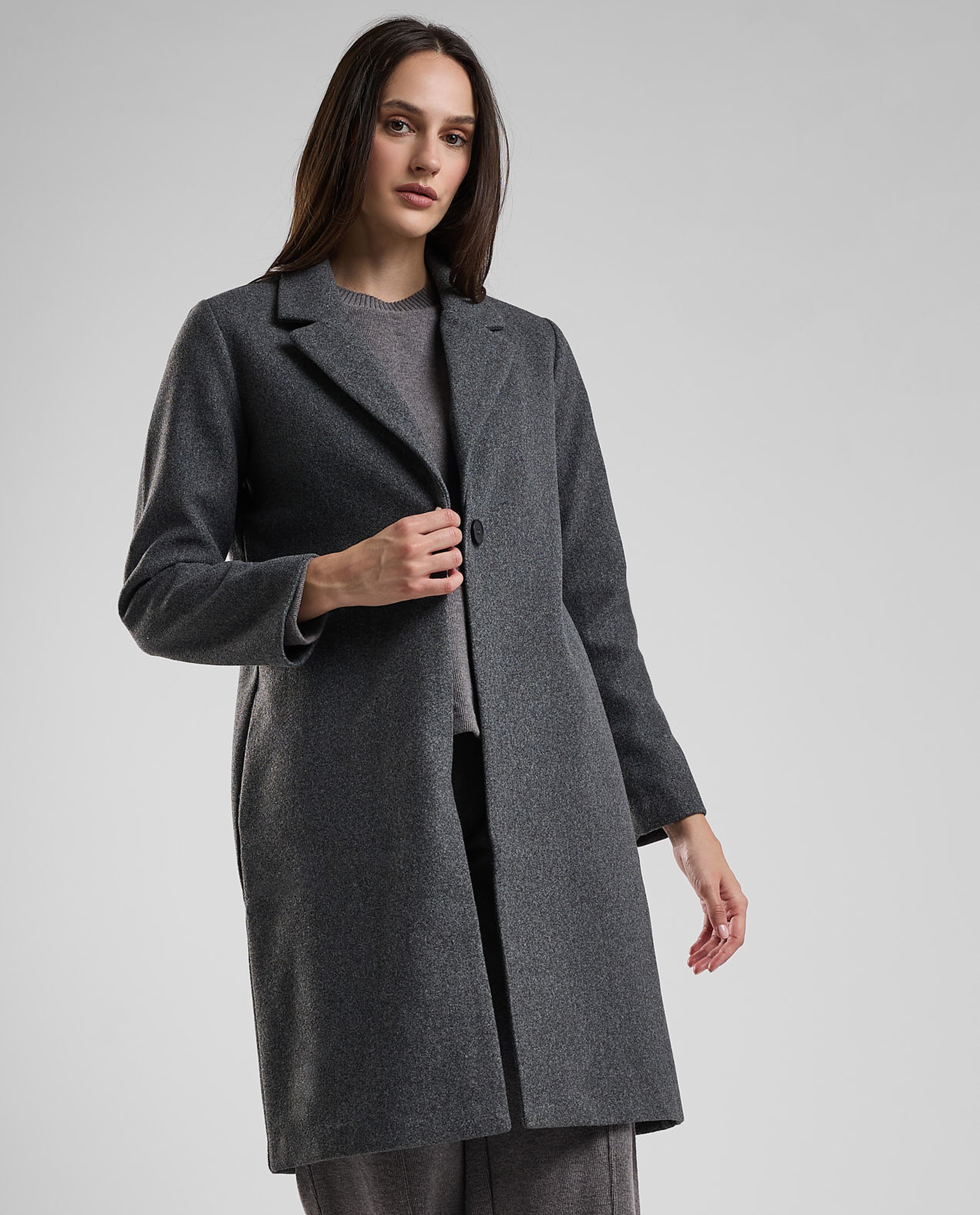 Textured Overcoat with Button Closure