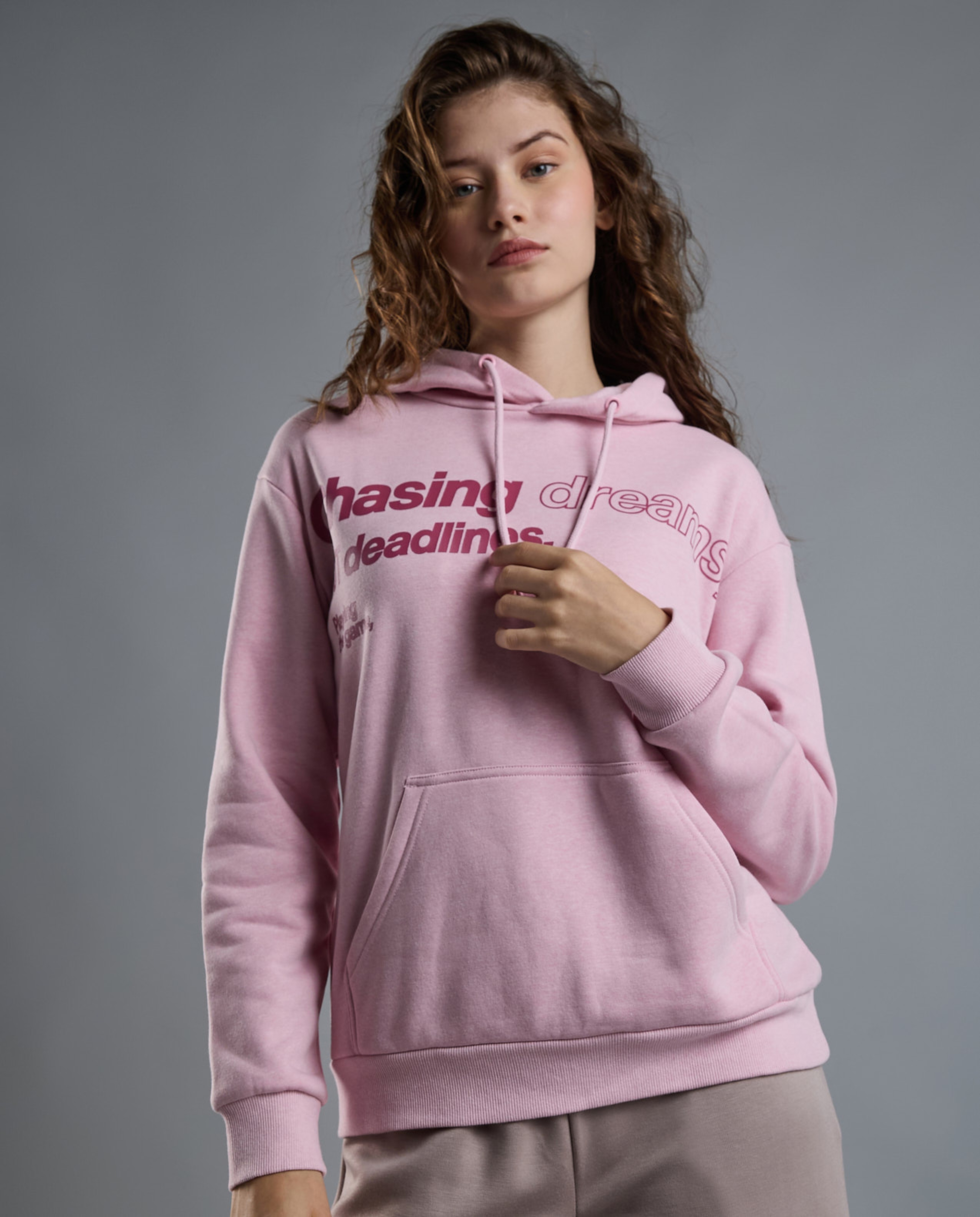 Typography Print Hoodie with Long Sleeves
