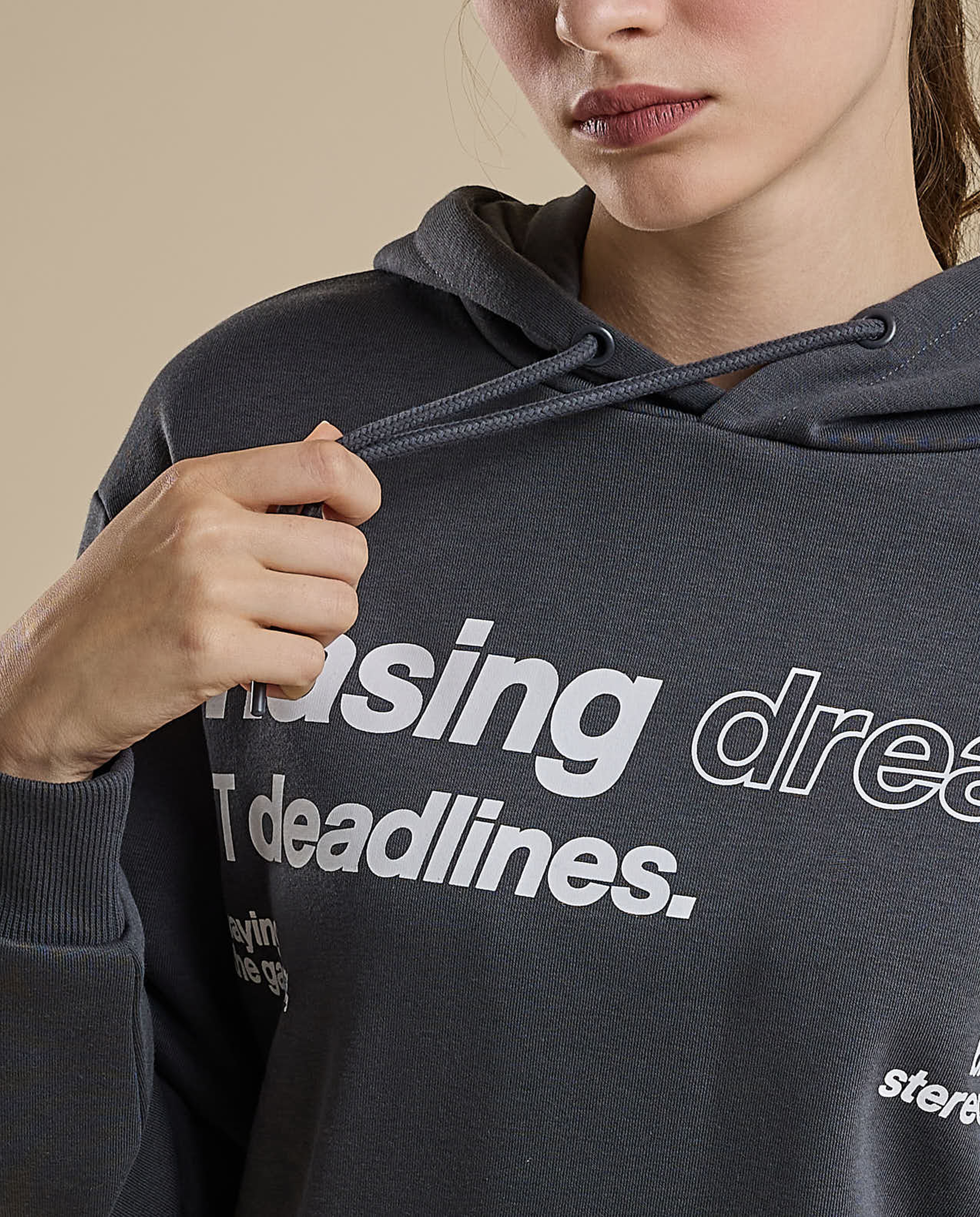 Typography Print Hoodie with Long Sleeves