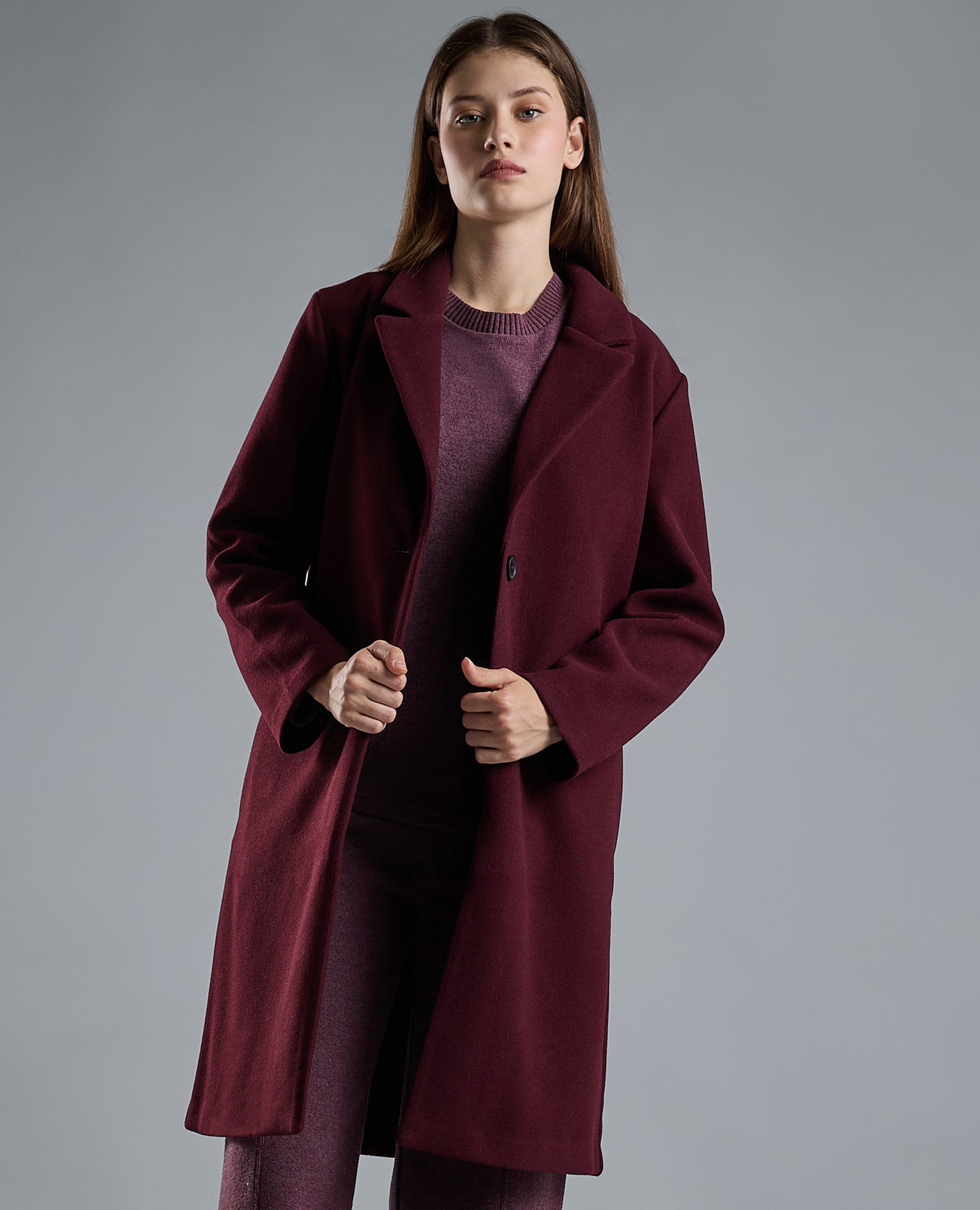 Solid Overcoat with Button Closure