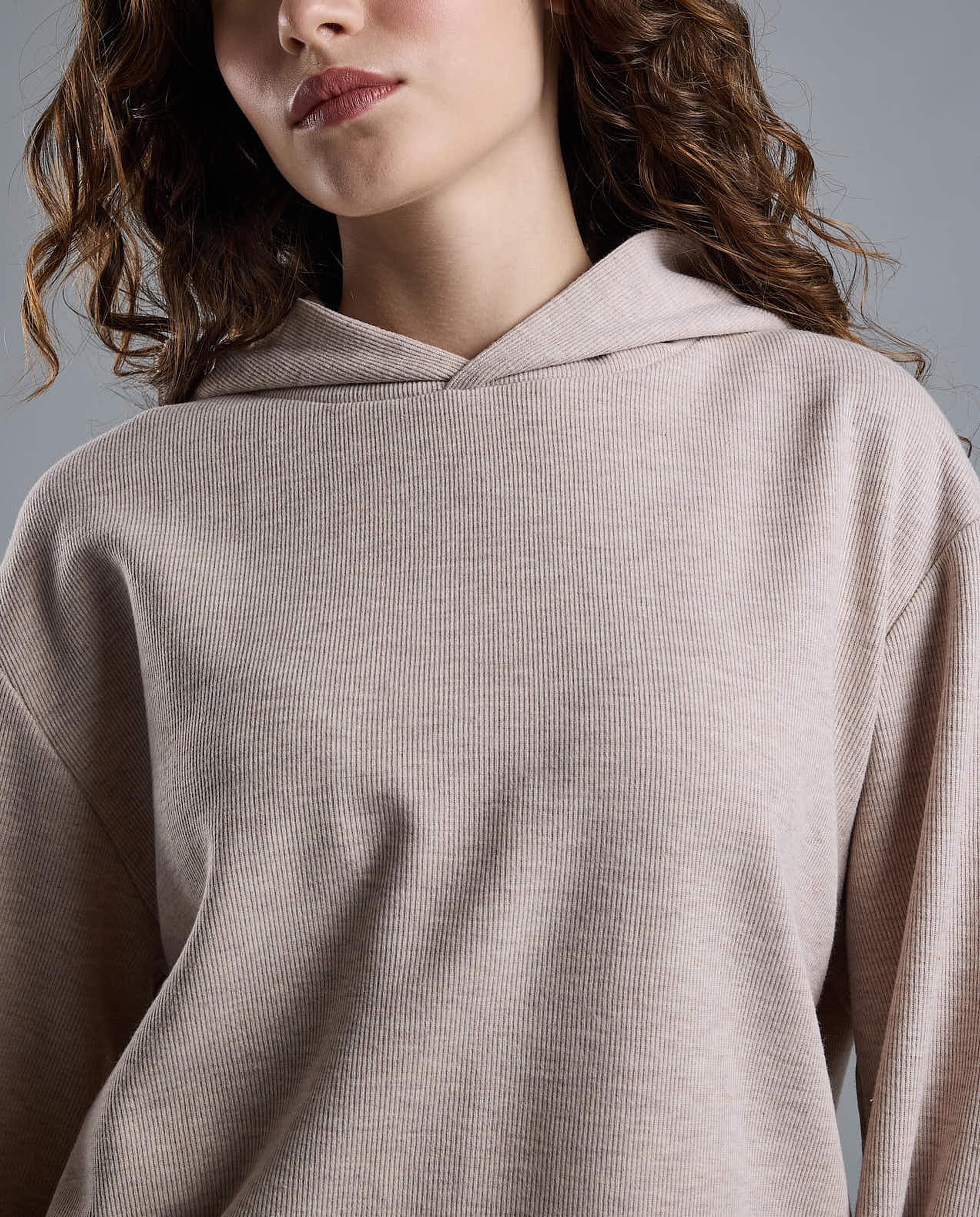 Ribbed Hoodie with Long Sleeves