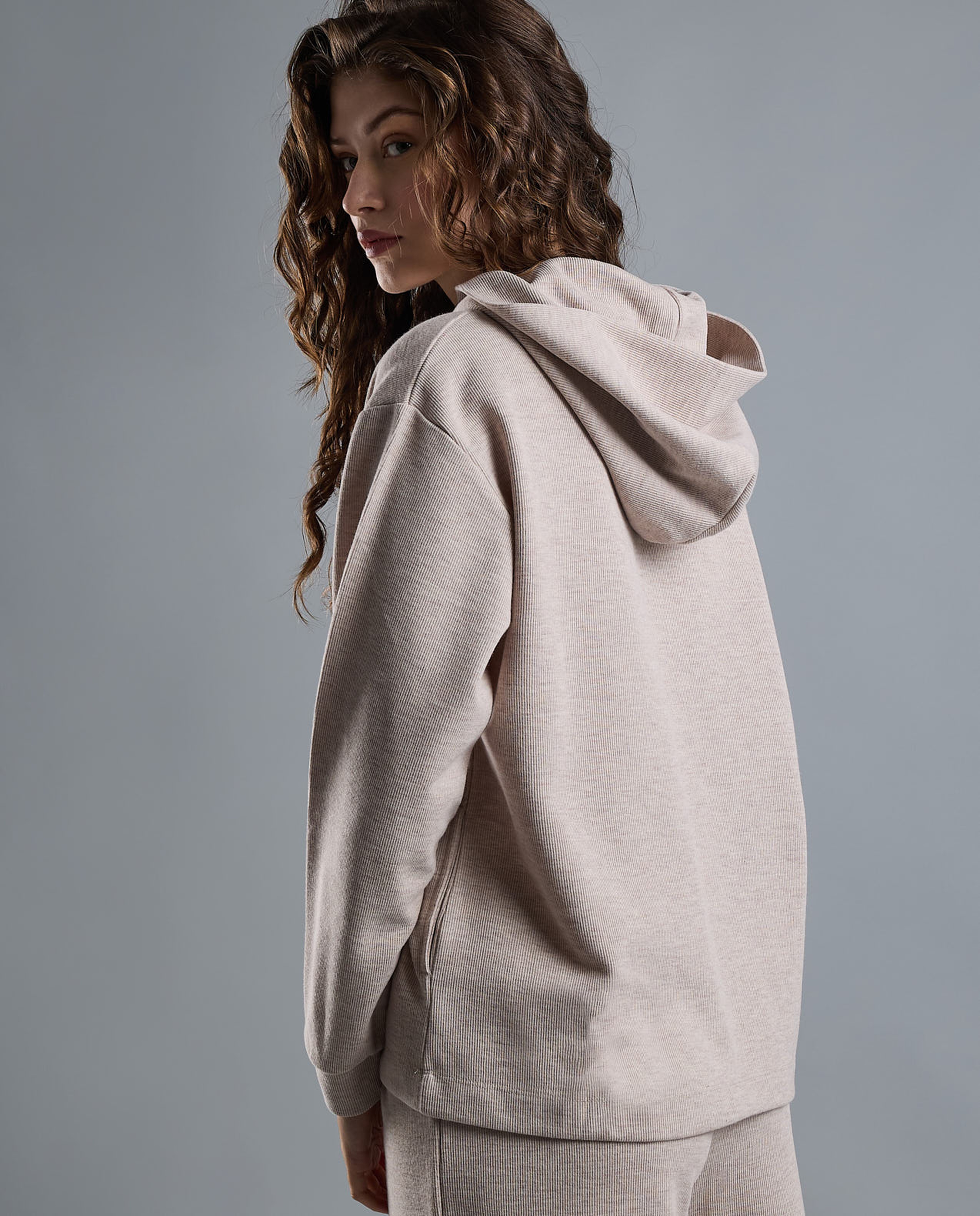 Ribbed Hoodie with Long Sleeves