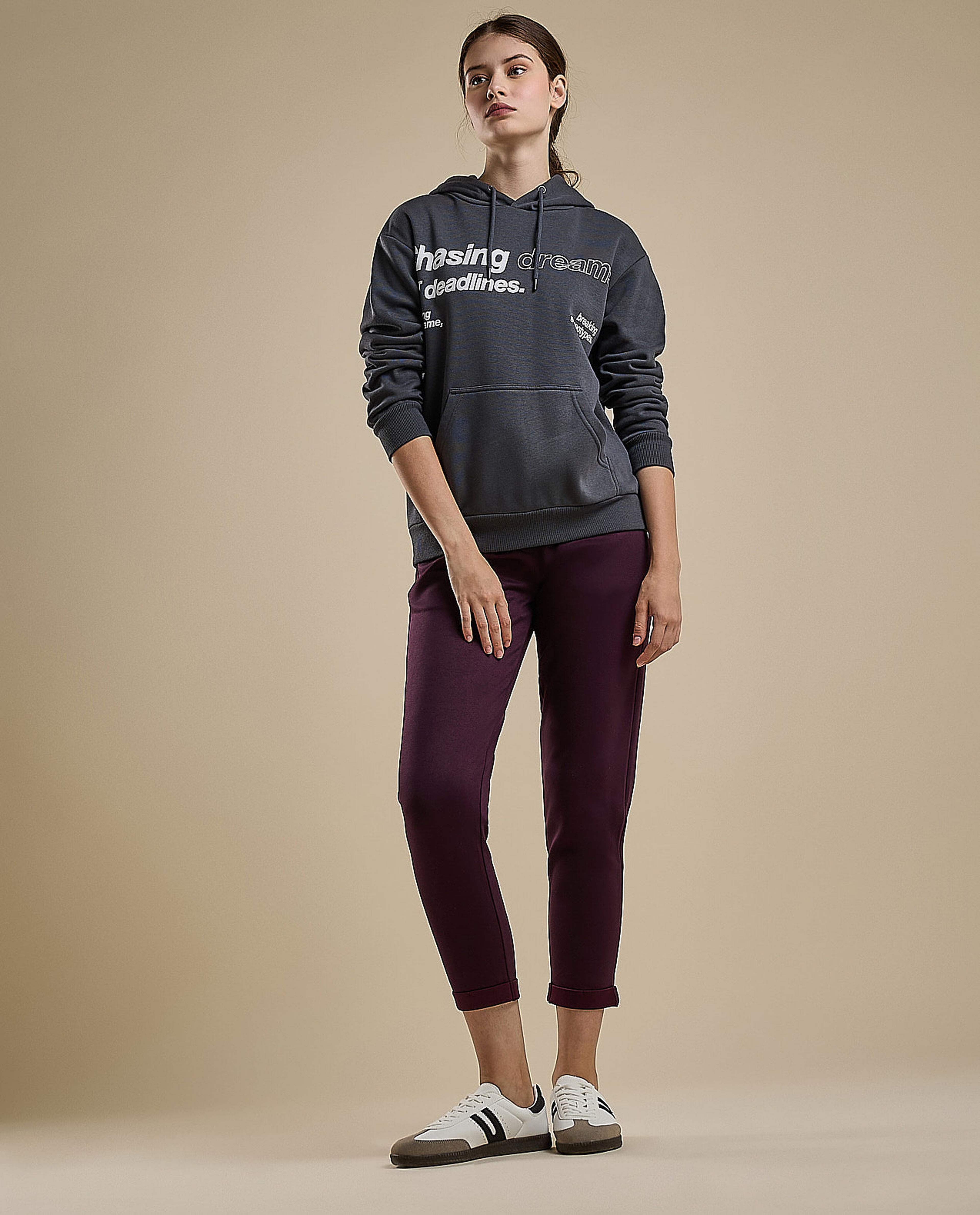 Typography Print Hoodie with Long Sleeves