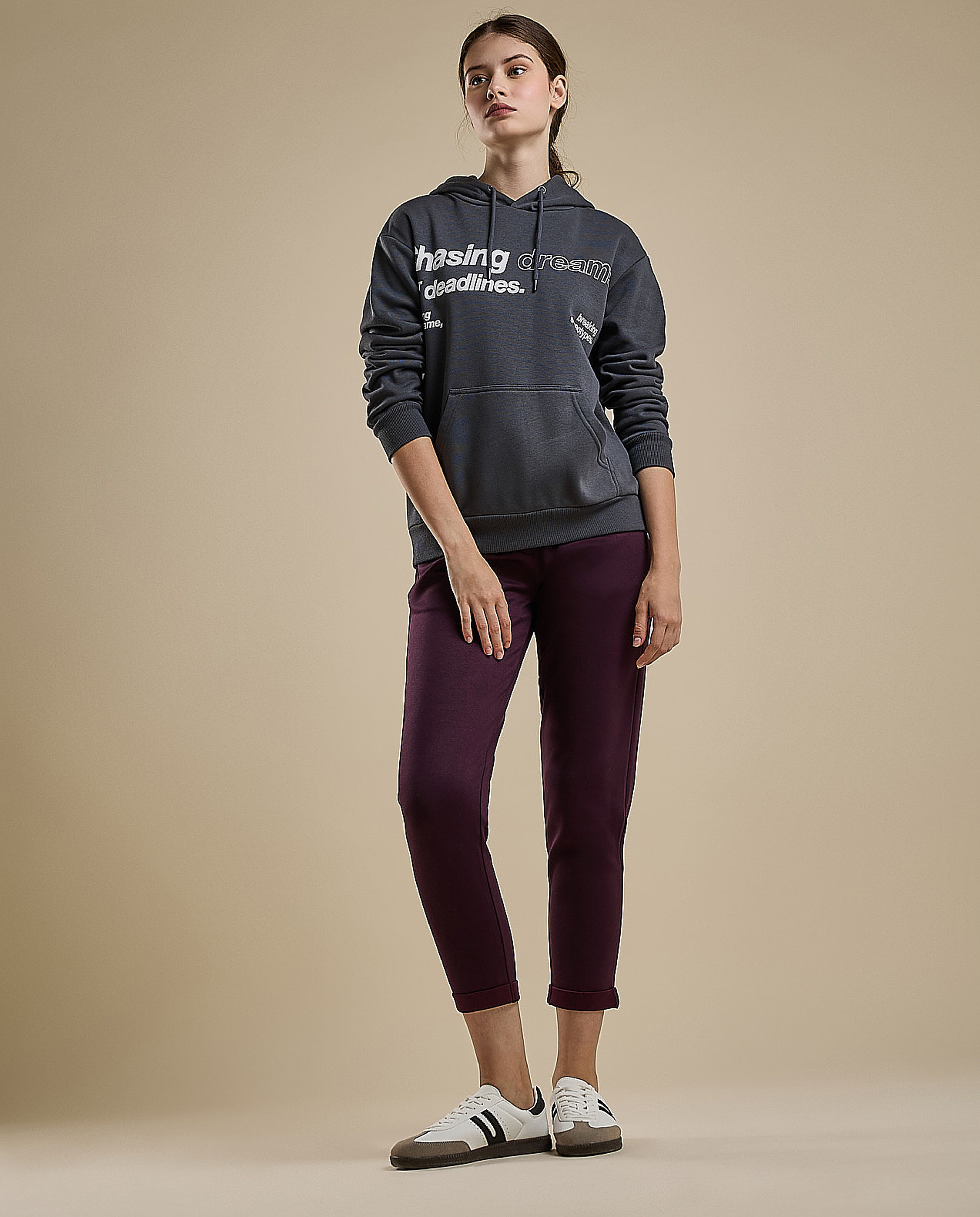 Typography Print Hoodie with Long Sleeves