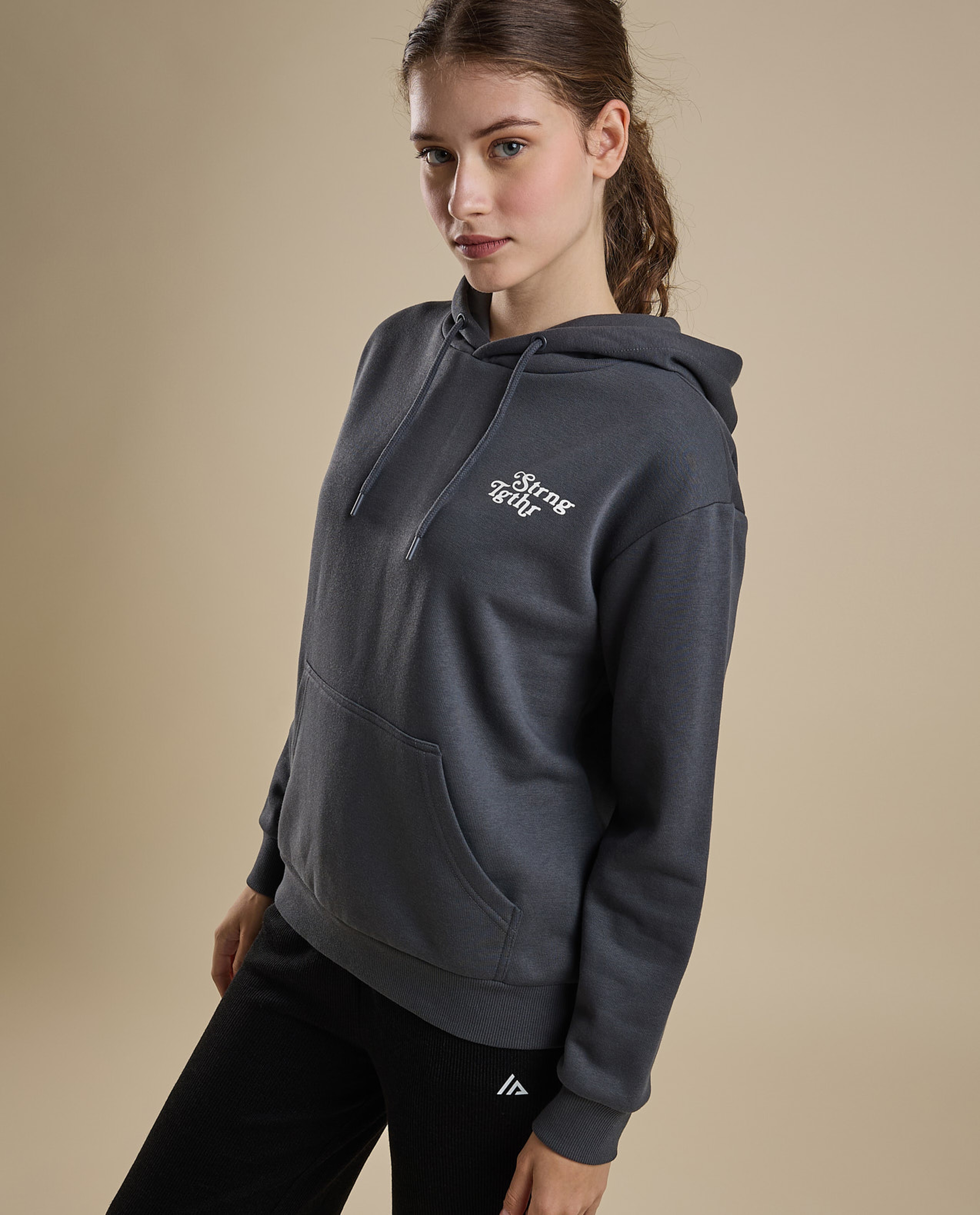 Typography Print Hoodie with Long Sleeves