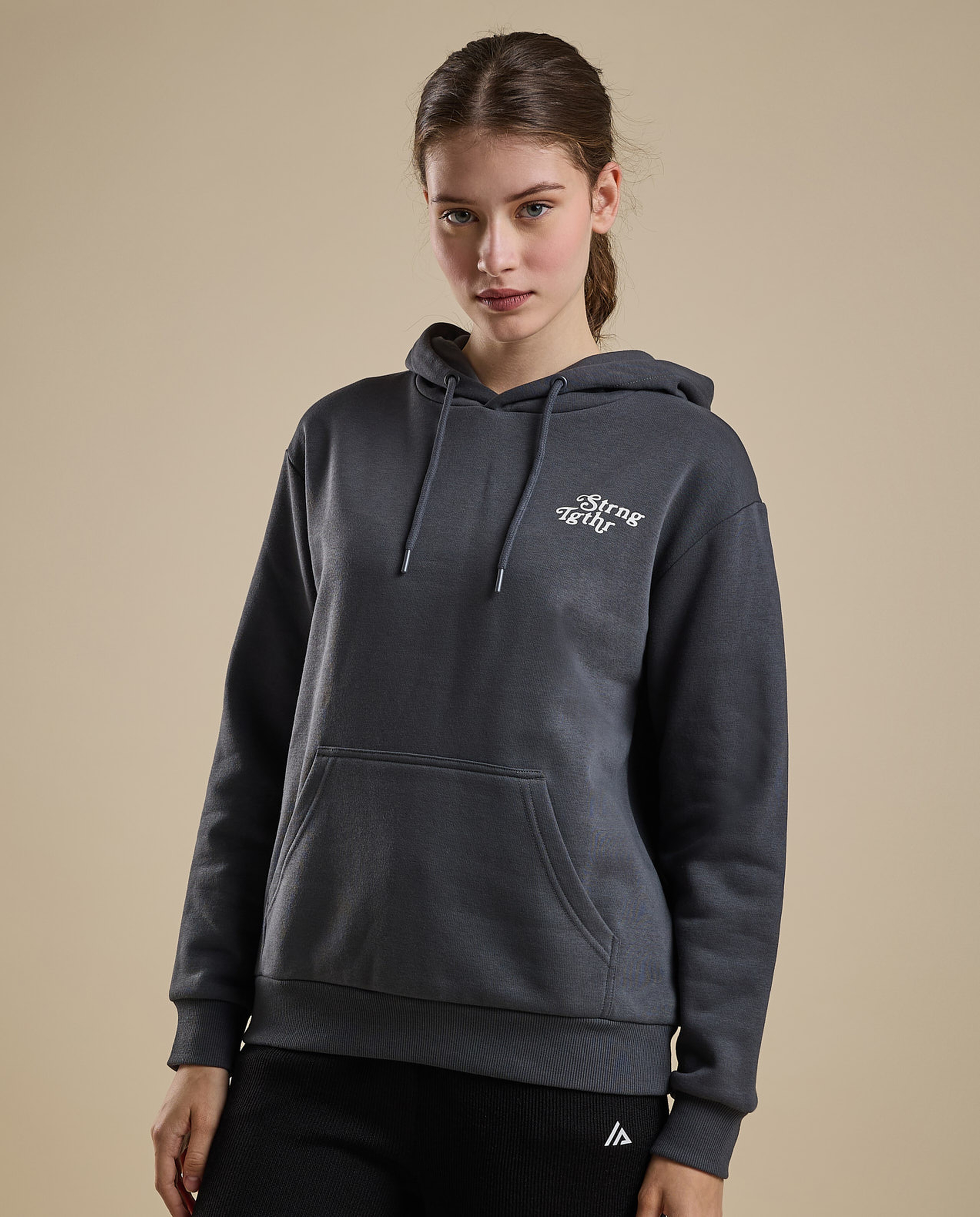 Typography Print Hoodie with Long Sleeves