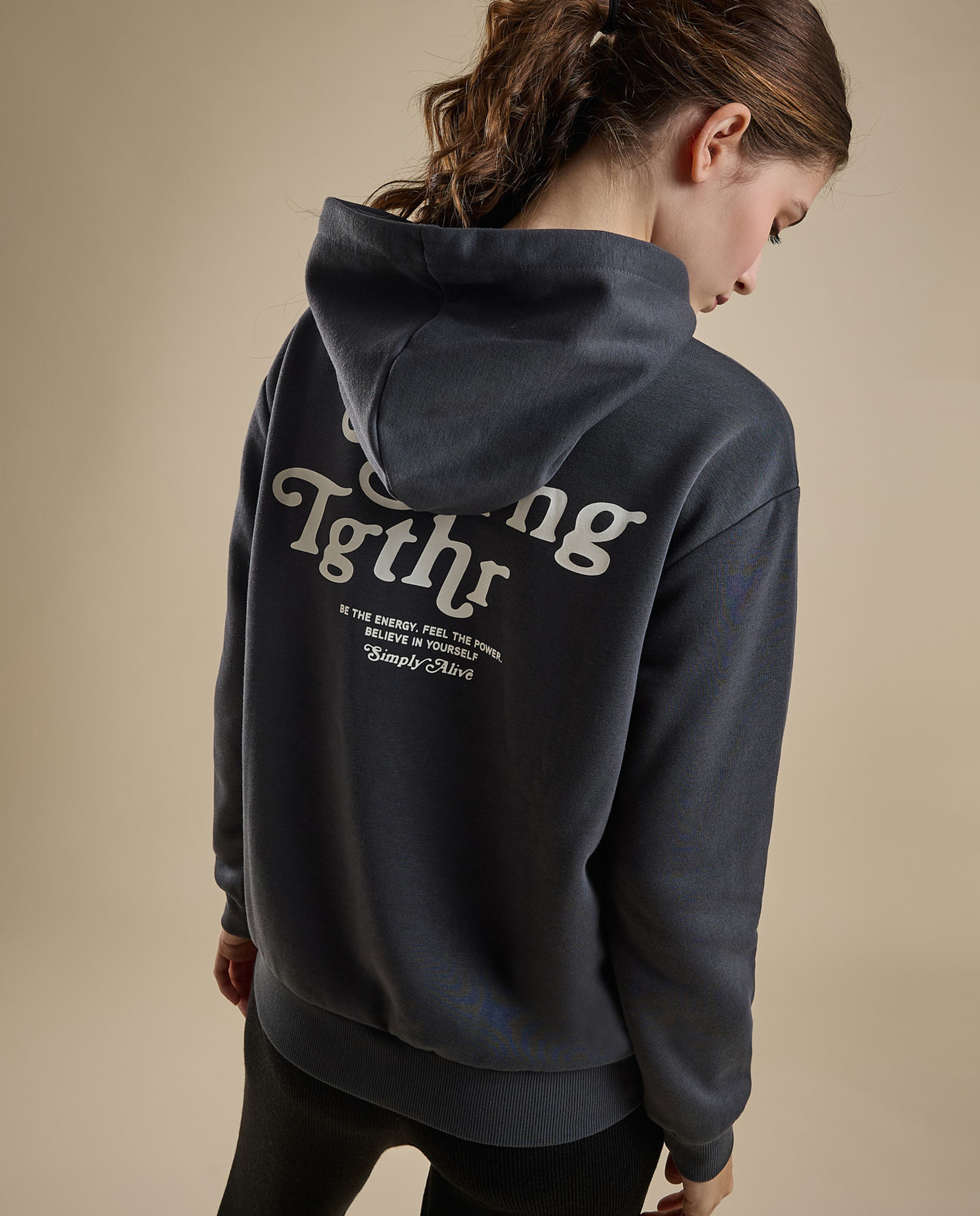 Typography Print Hoodie with Long Sleeves