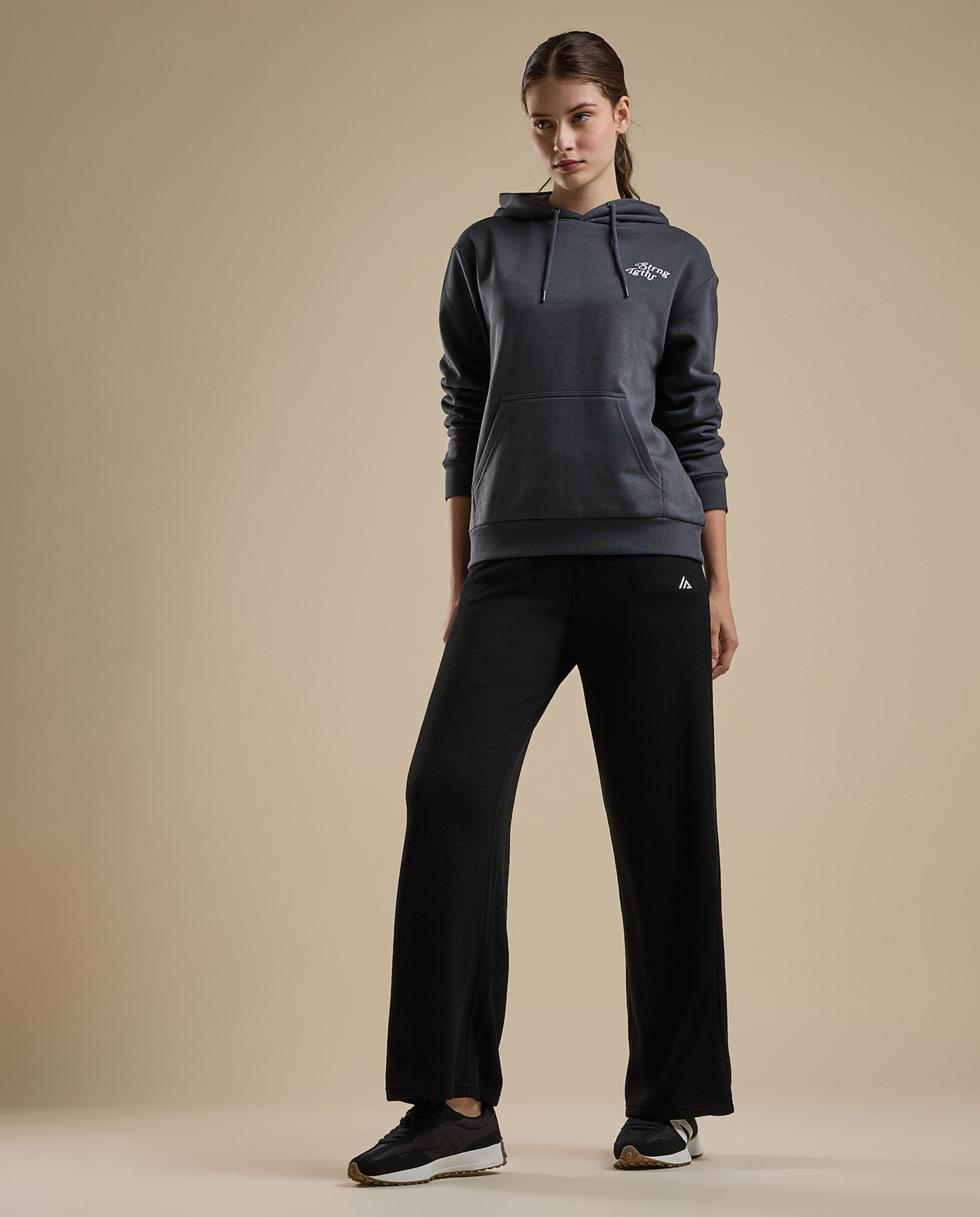 Typography Print Hoodie with Long Sleeves