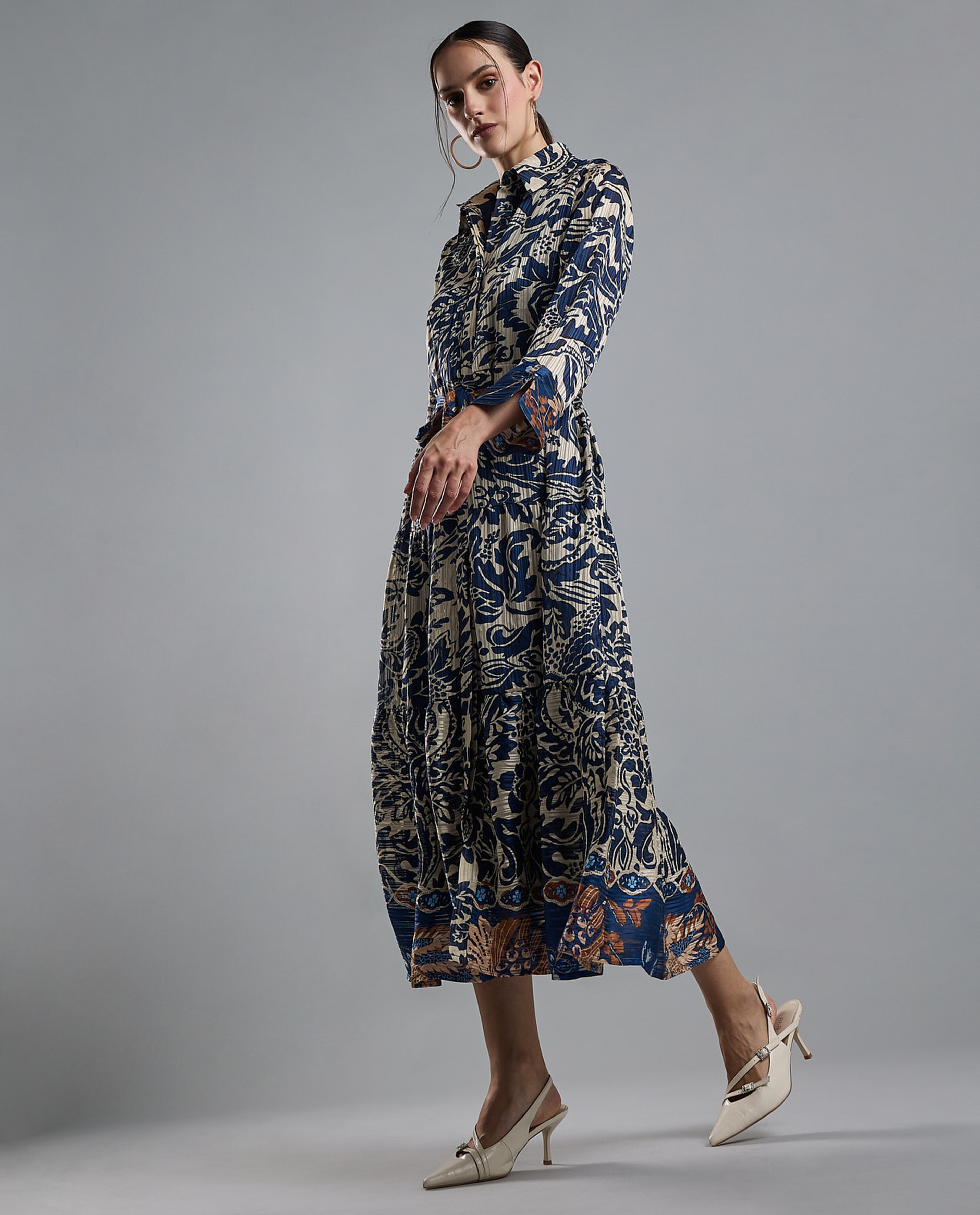 Patterned Shirt Dress with Long Sleeves