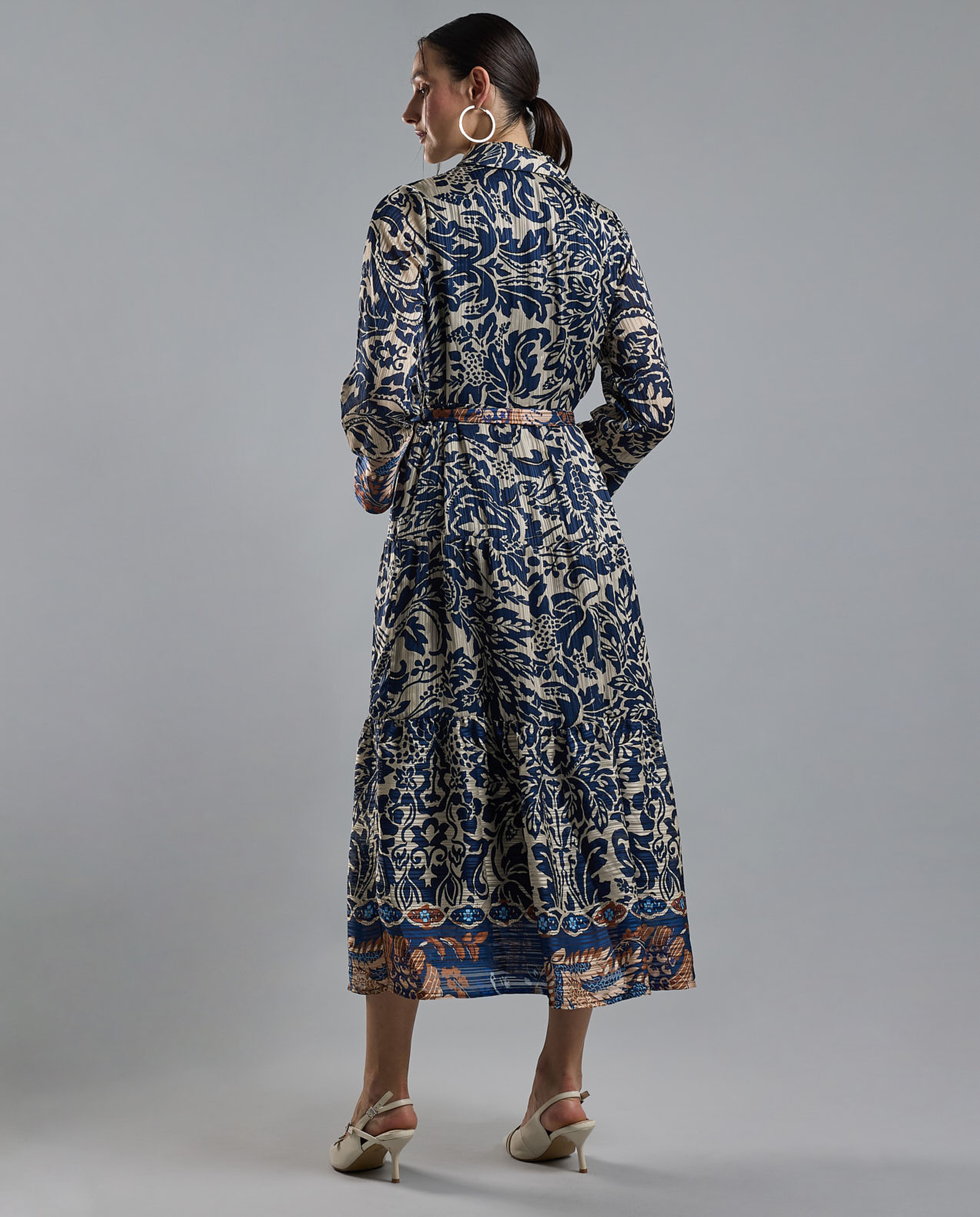 Patterned Shirt Dress with Long Sleeves