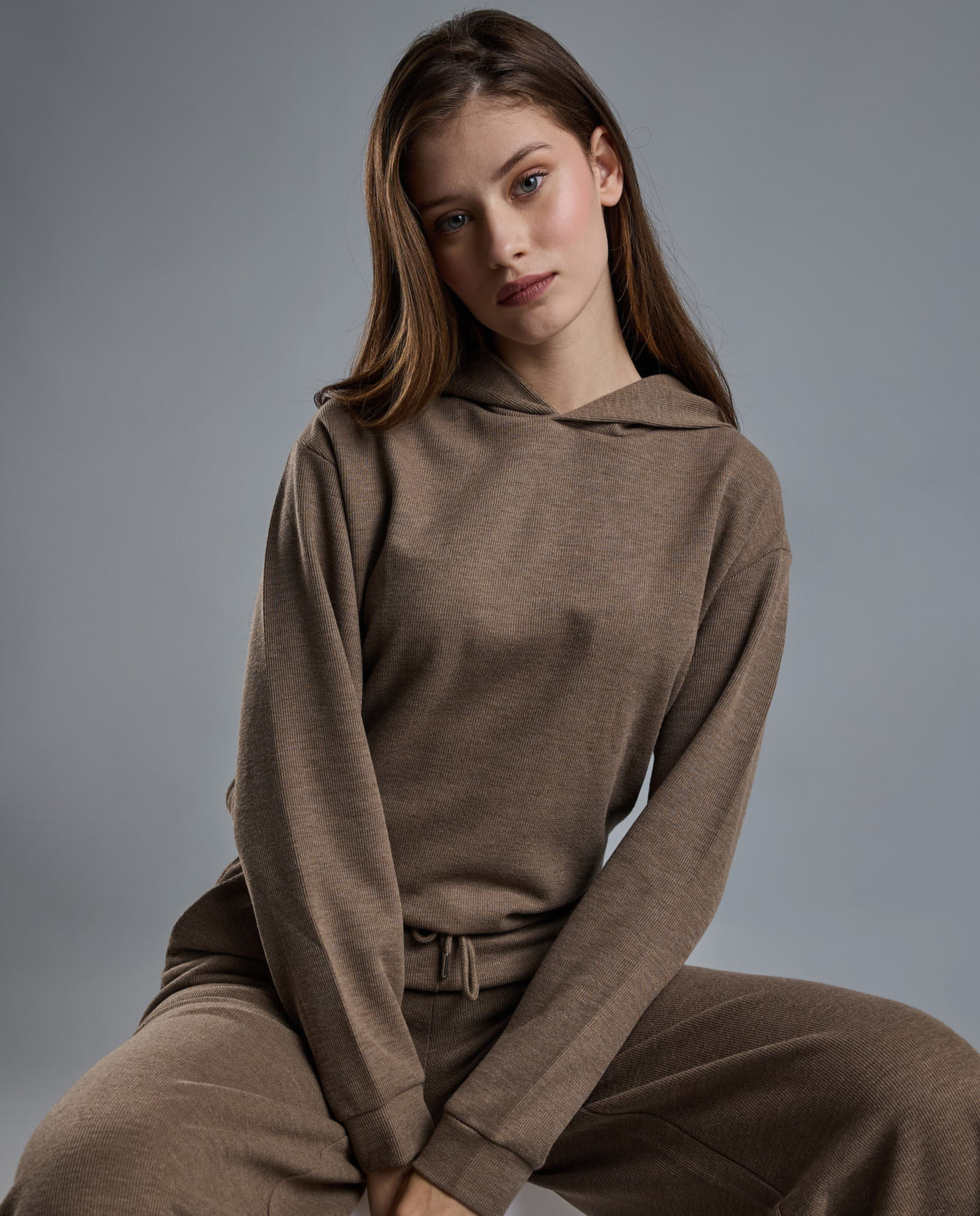 Textured Hoodie with Long Sleeves
