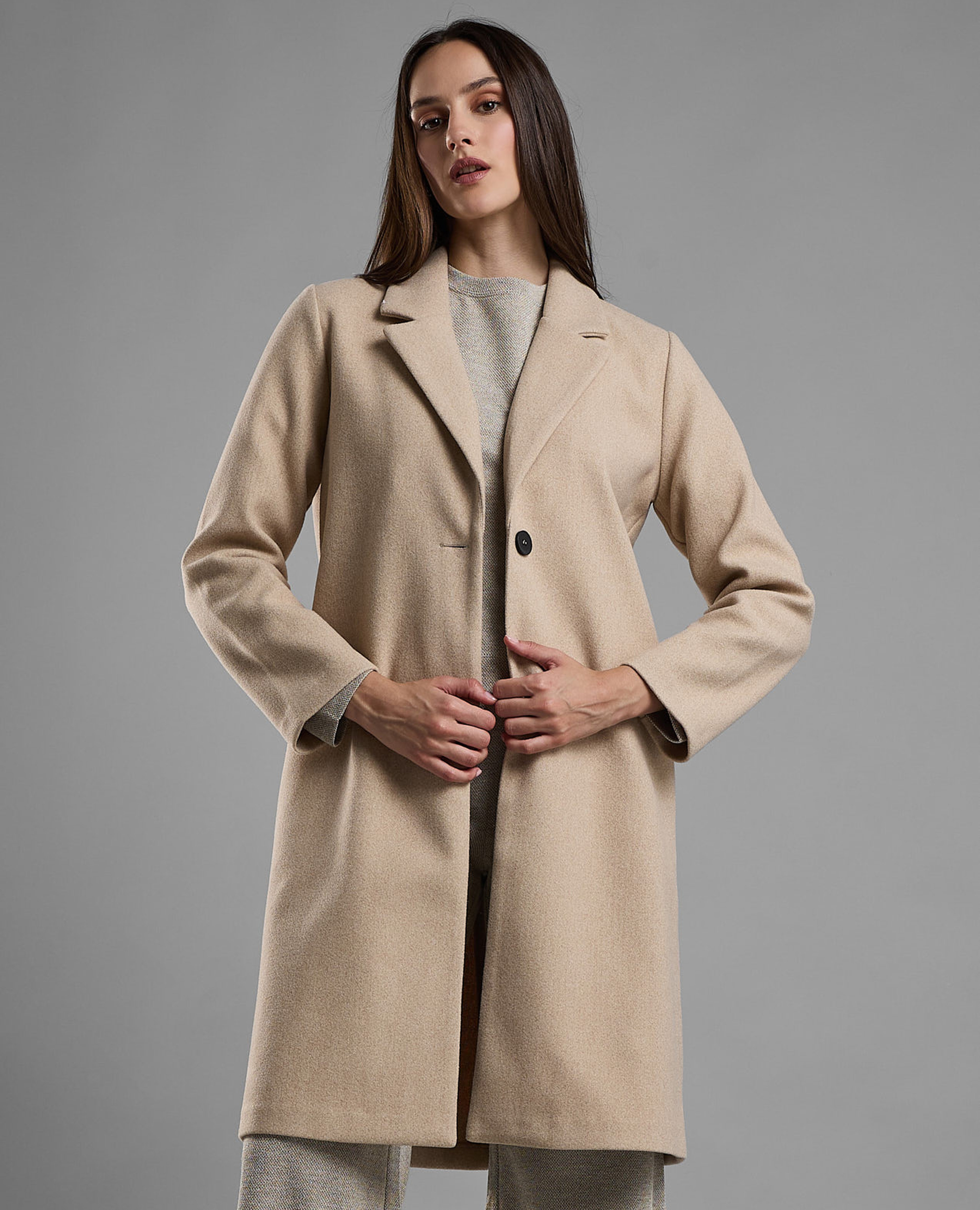 Solid Overcoat with Button Closure