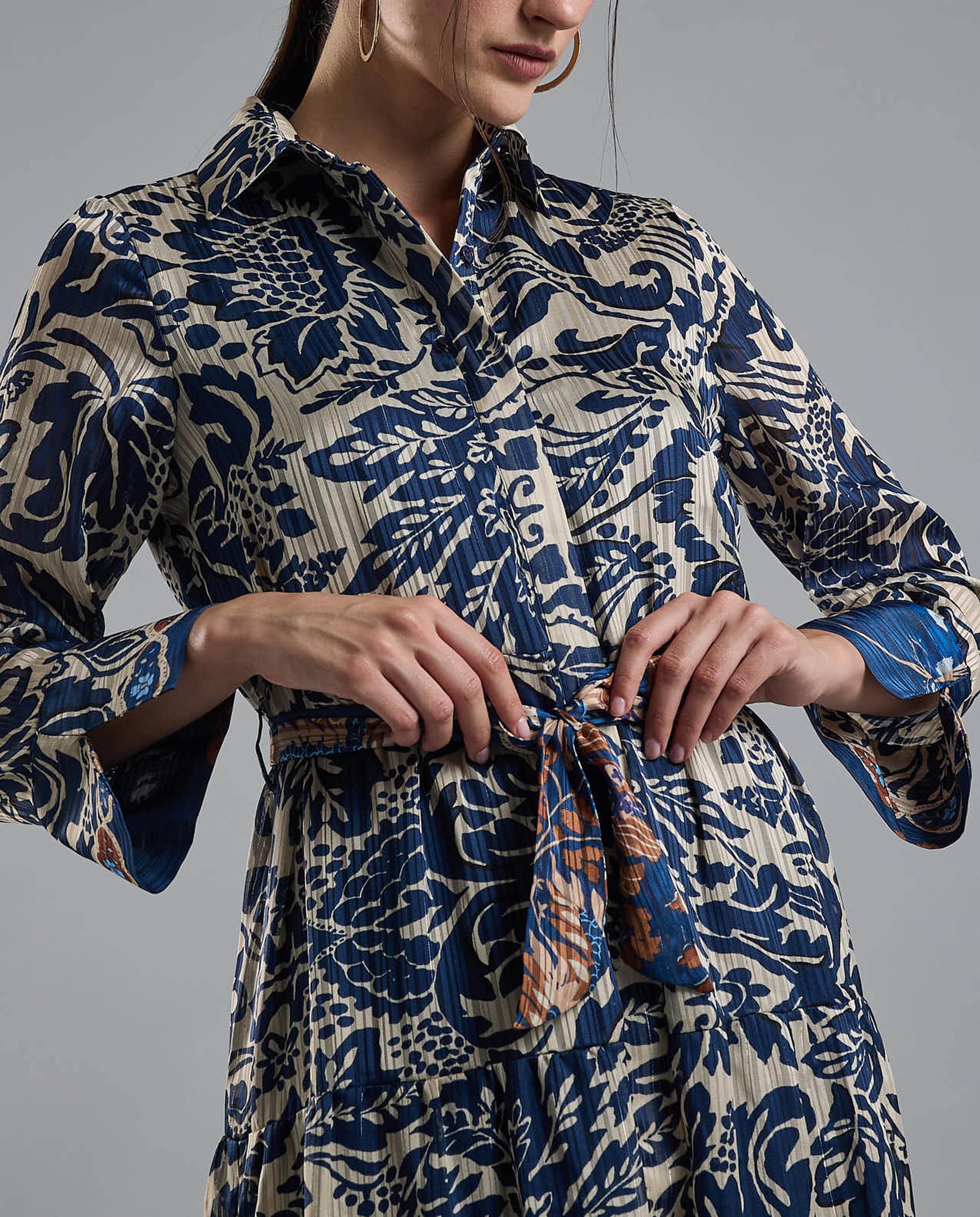 Patterned Shirt Dress with Long Sleeves