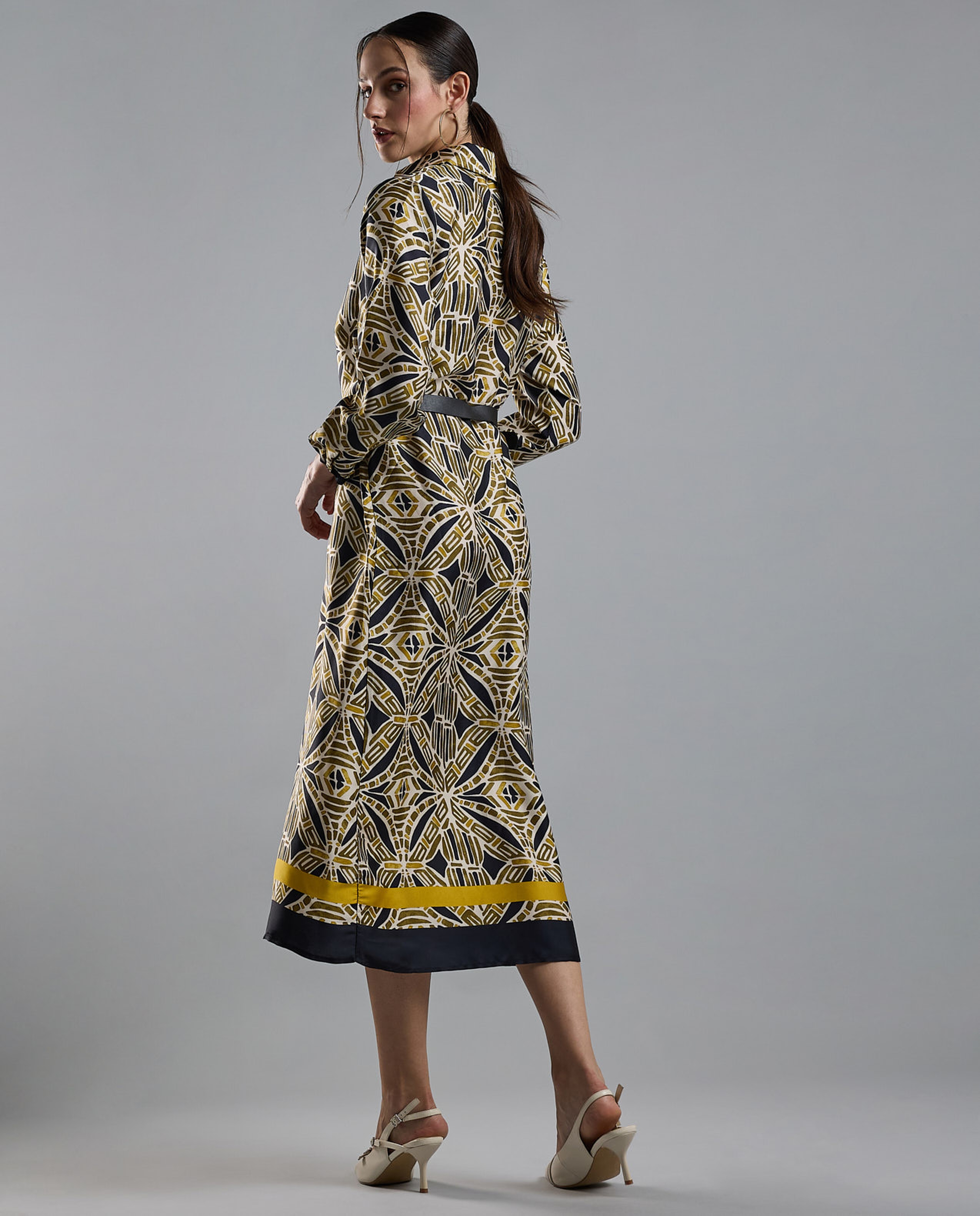 Patterned Shirt Dress with Long Sleeves