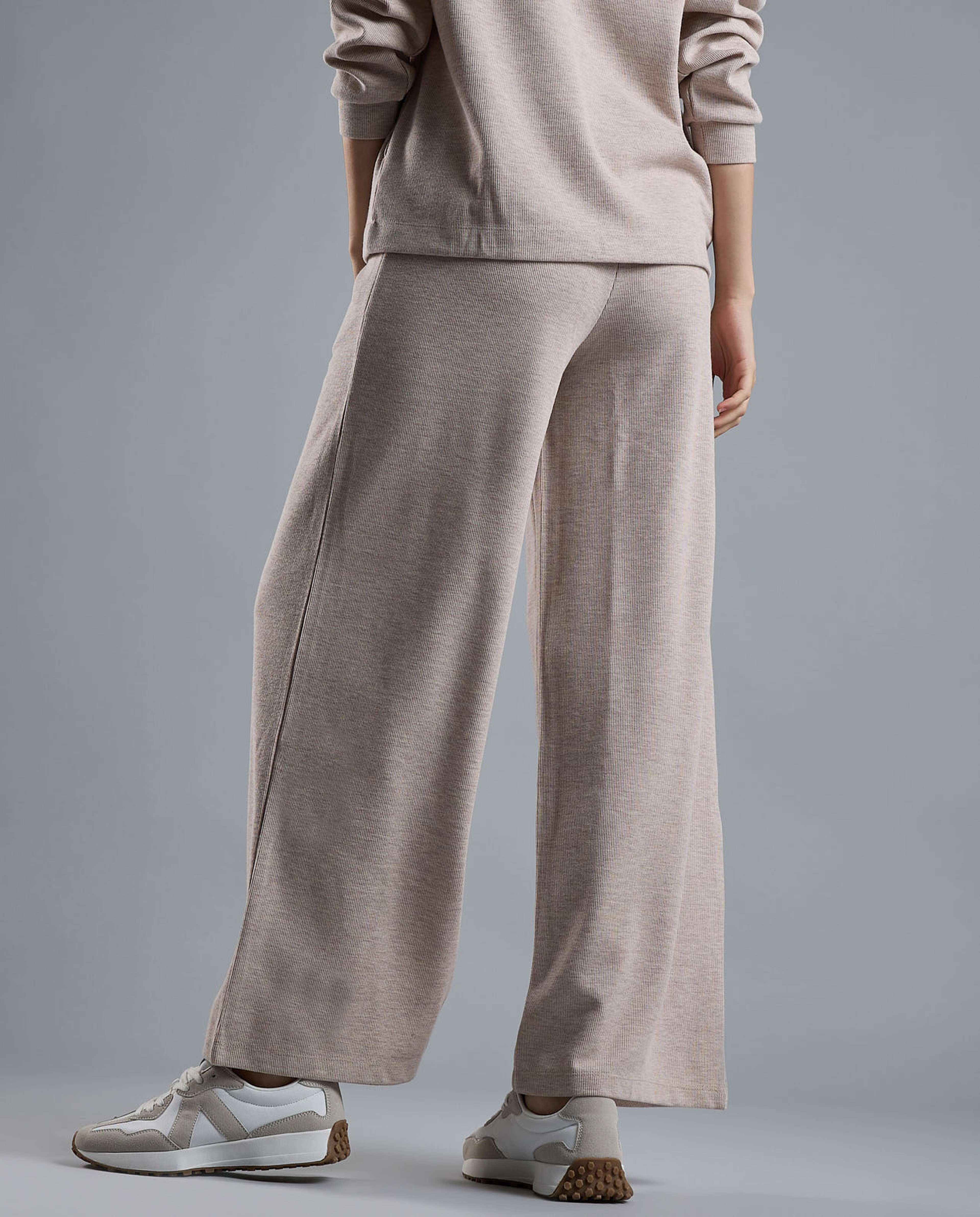 Ribbed Wide Leg Pants with Drawstring Waist