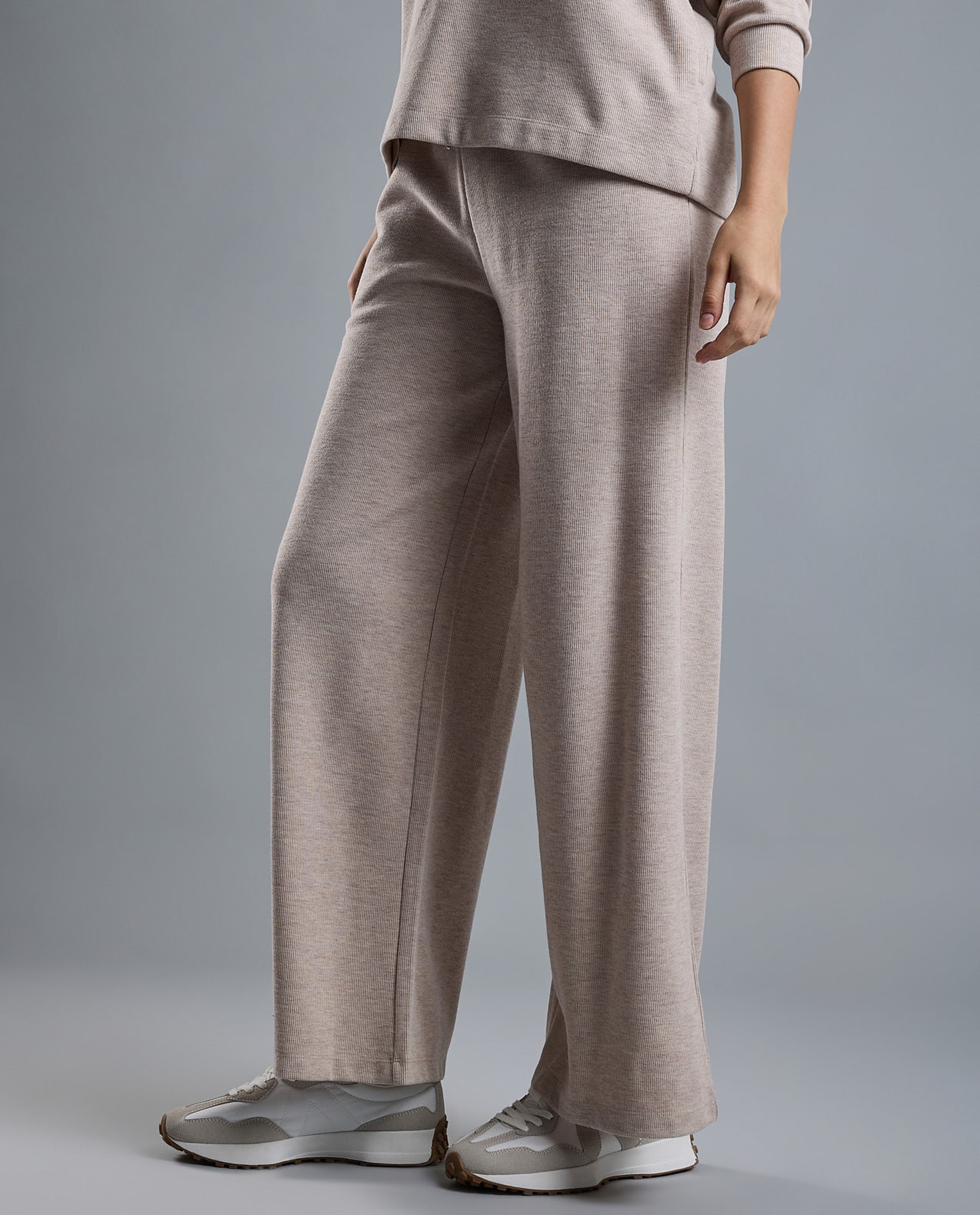 Ribbed Wide Leg Pants with Drawstring Waist
