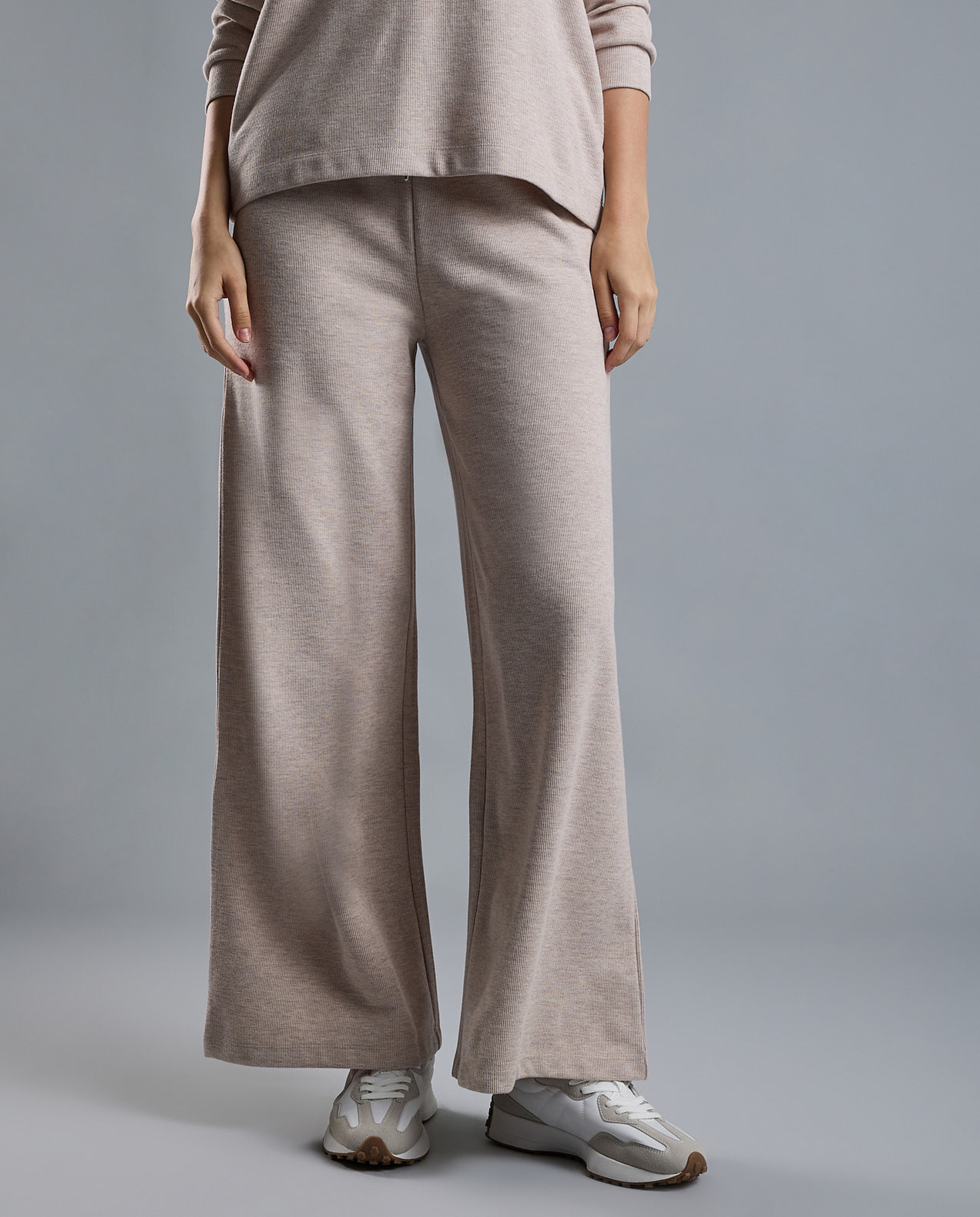 Ribbed Wide Leg Pants with Drawstring Waist