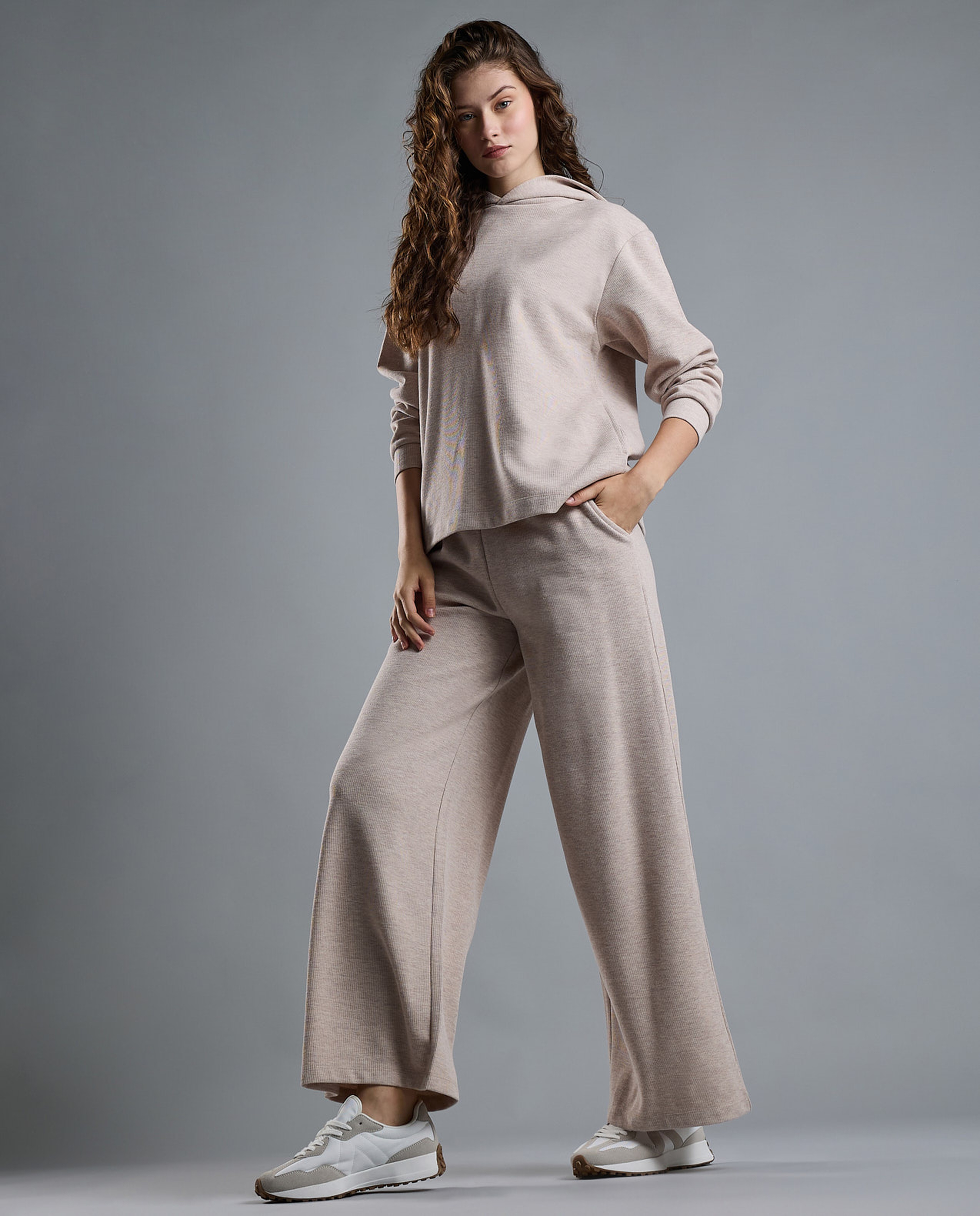 Ribbed Wide Leg Pants with Drawstring Waist