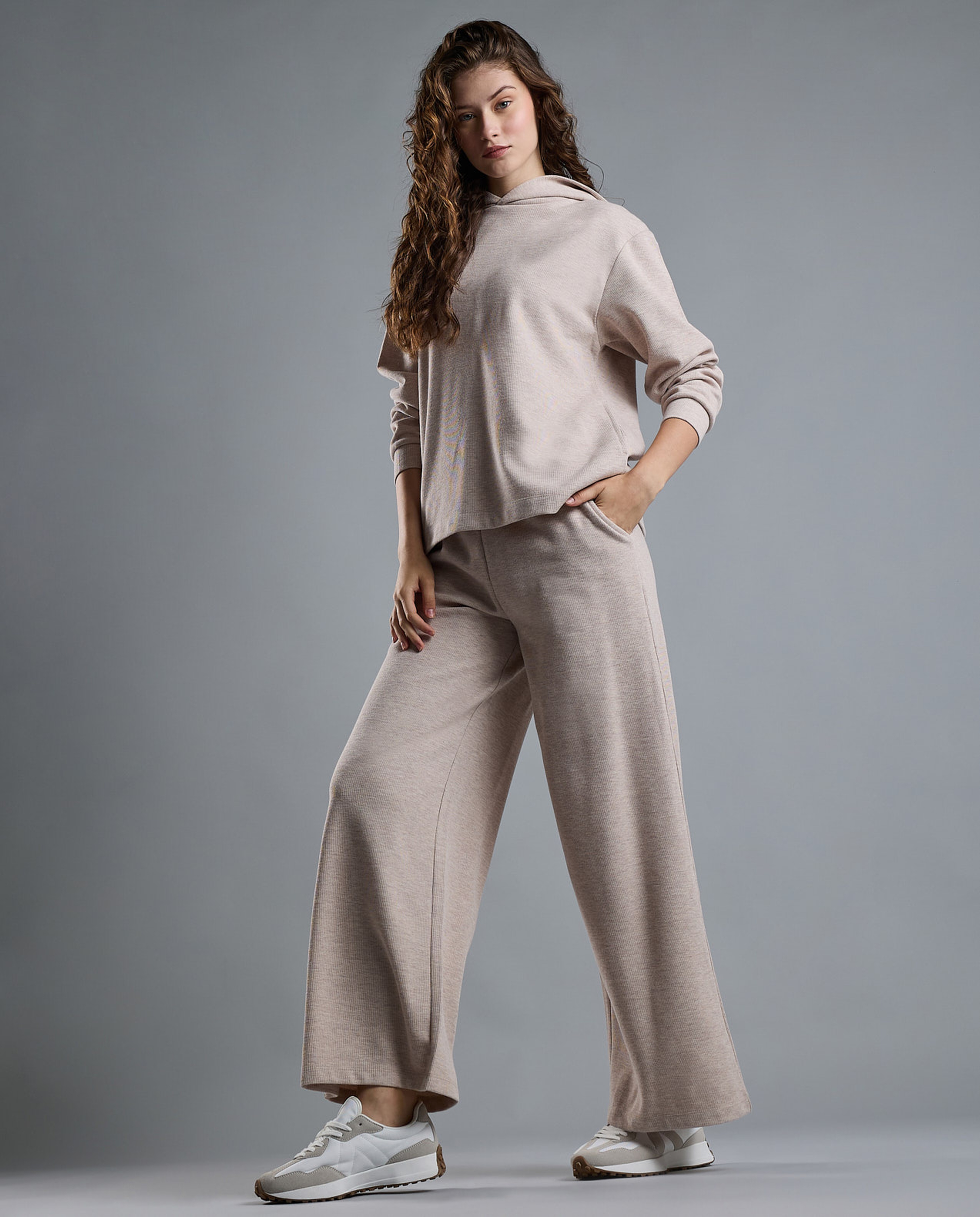 Ribbed Wide Leg Pants with Drawstring Waist