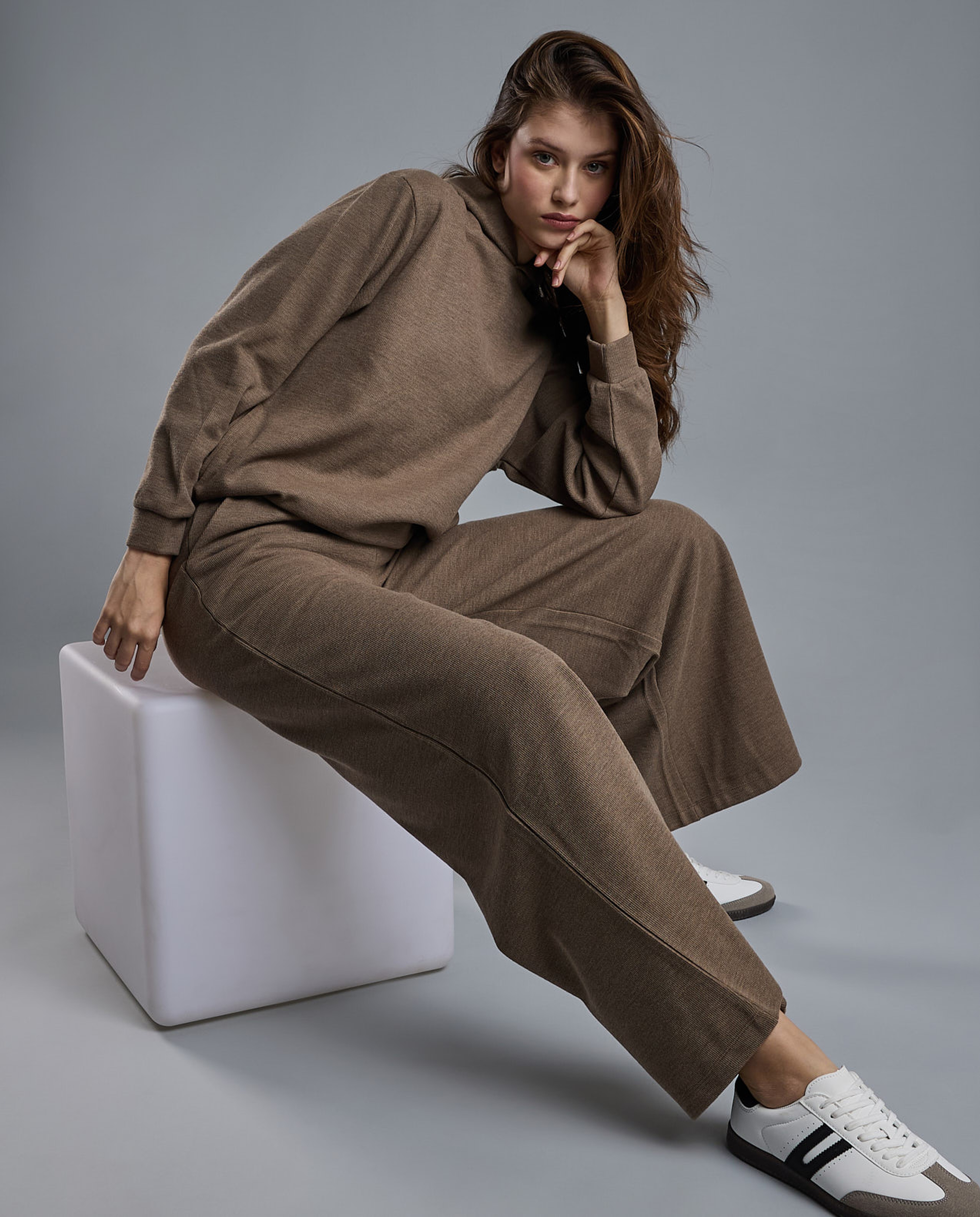 Textured Knit Pants with Elastic Waist