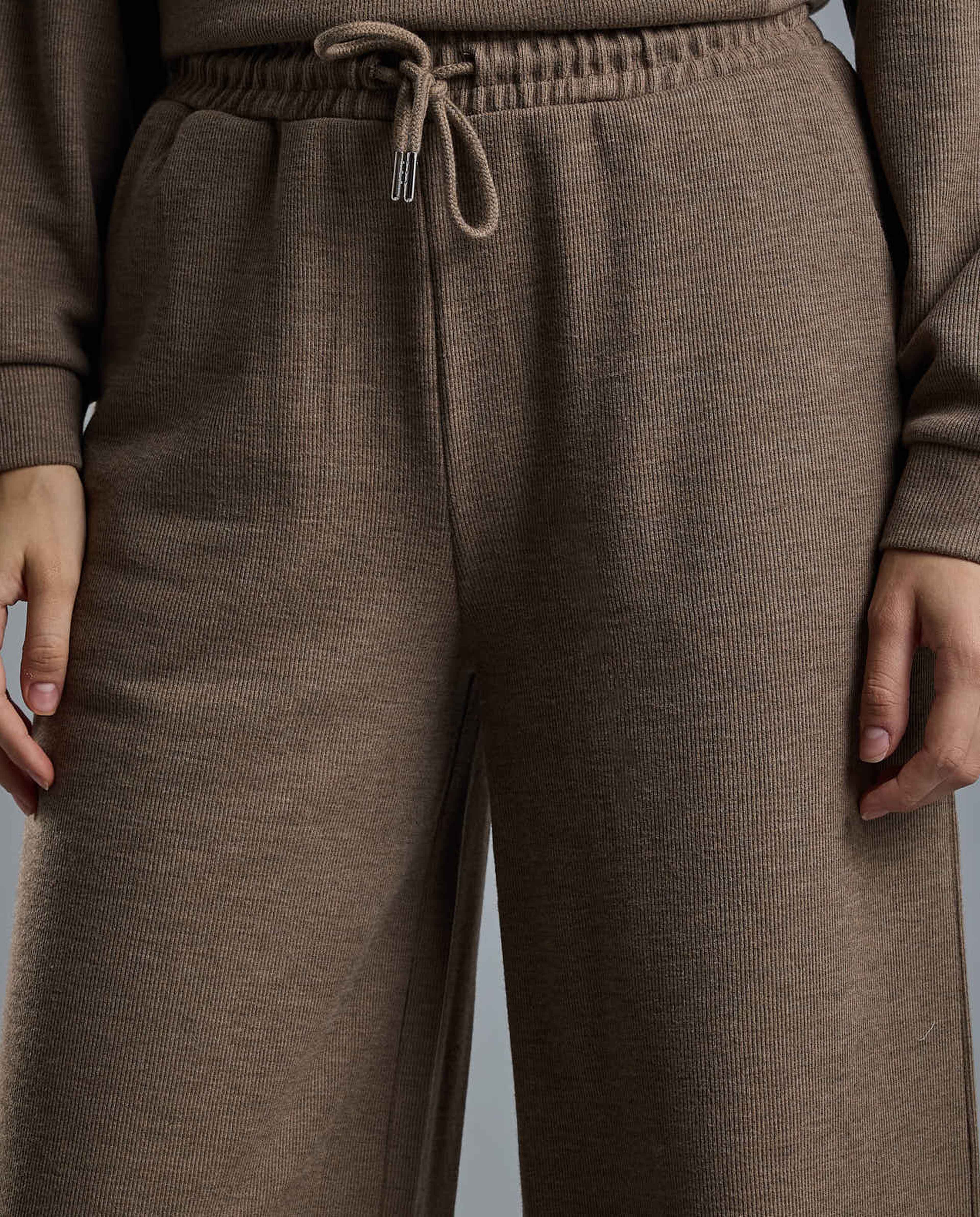 Textured Knit Pants with Elastic Waist