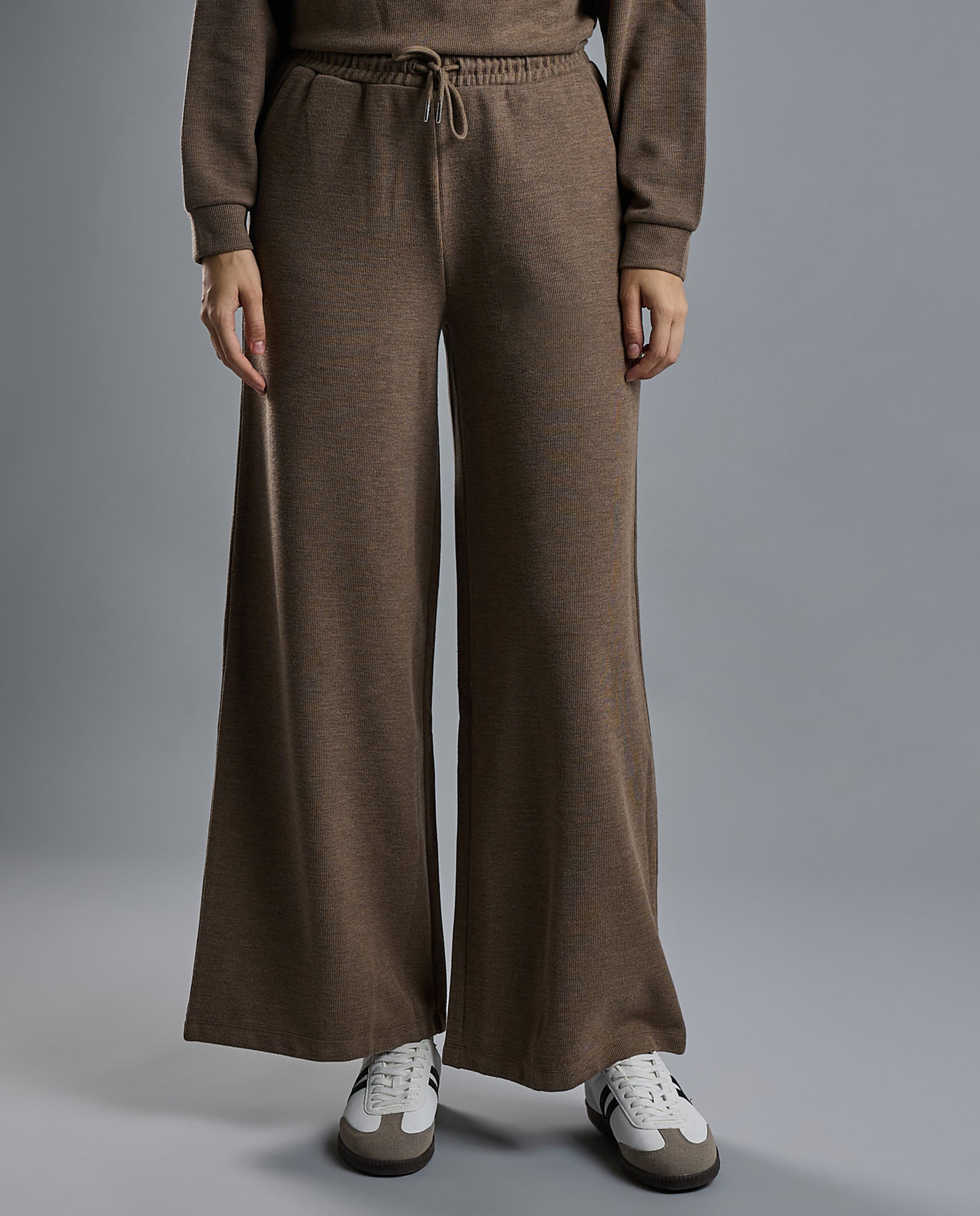 Textured Knit Pants with Elastic Waist