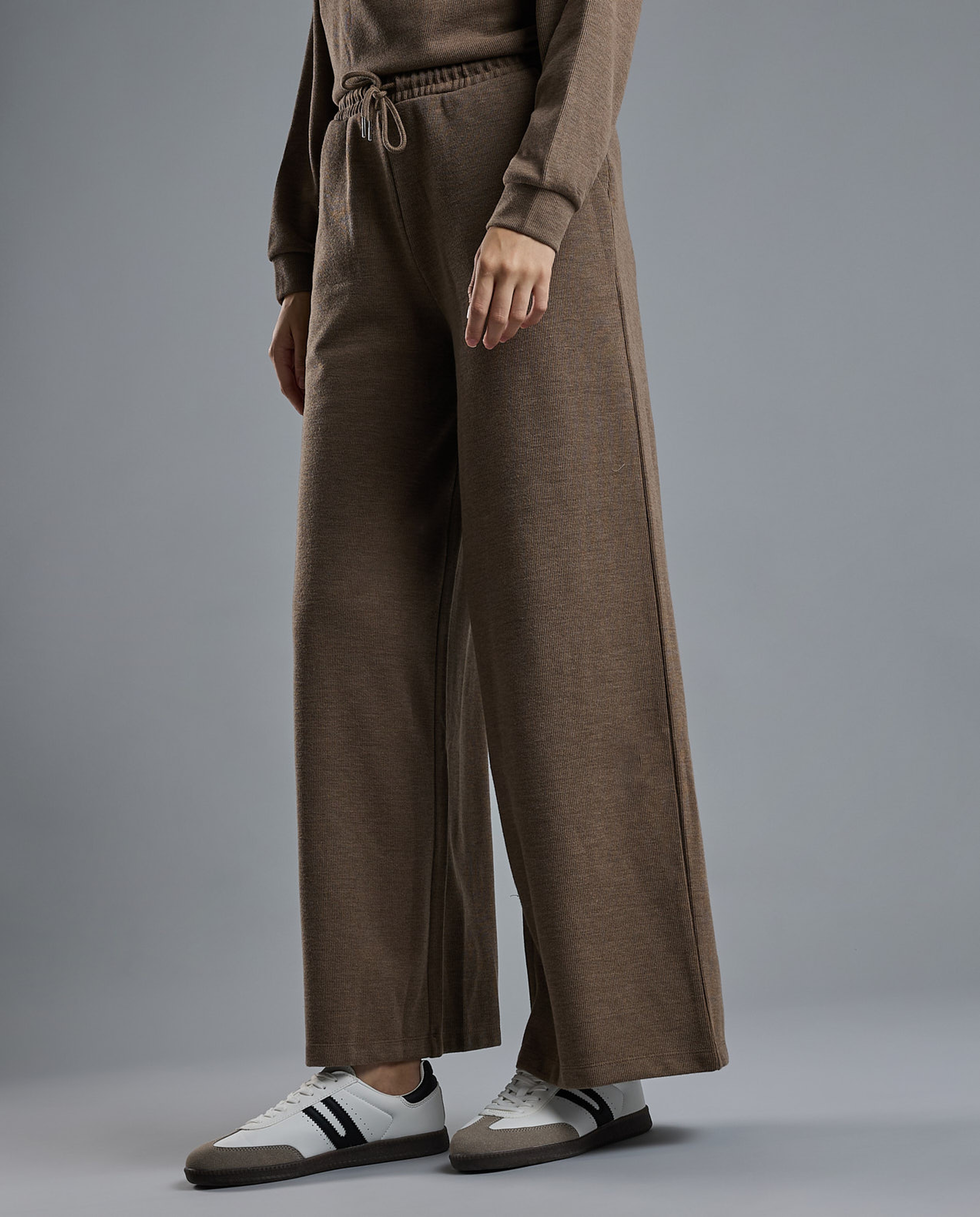 Textured Knit Pants with Elastic Waist