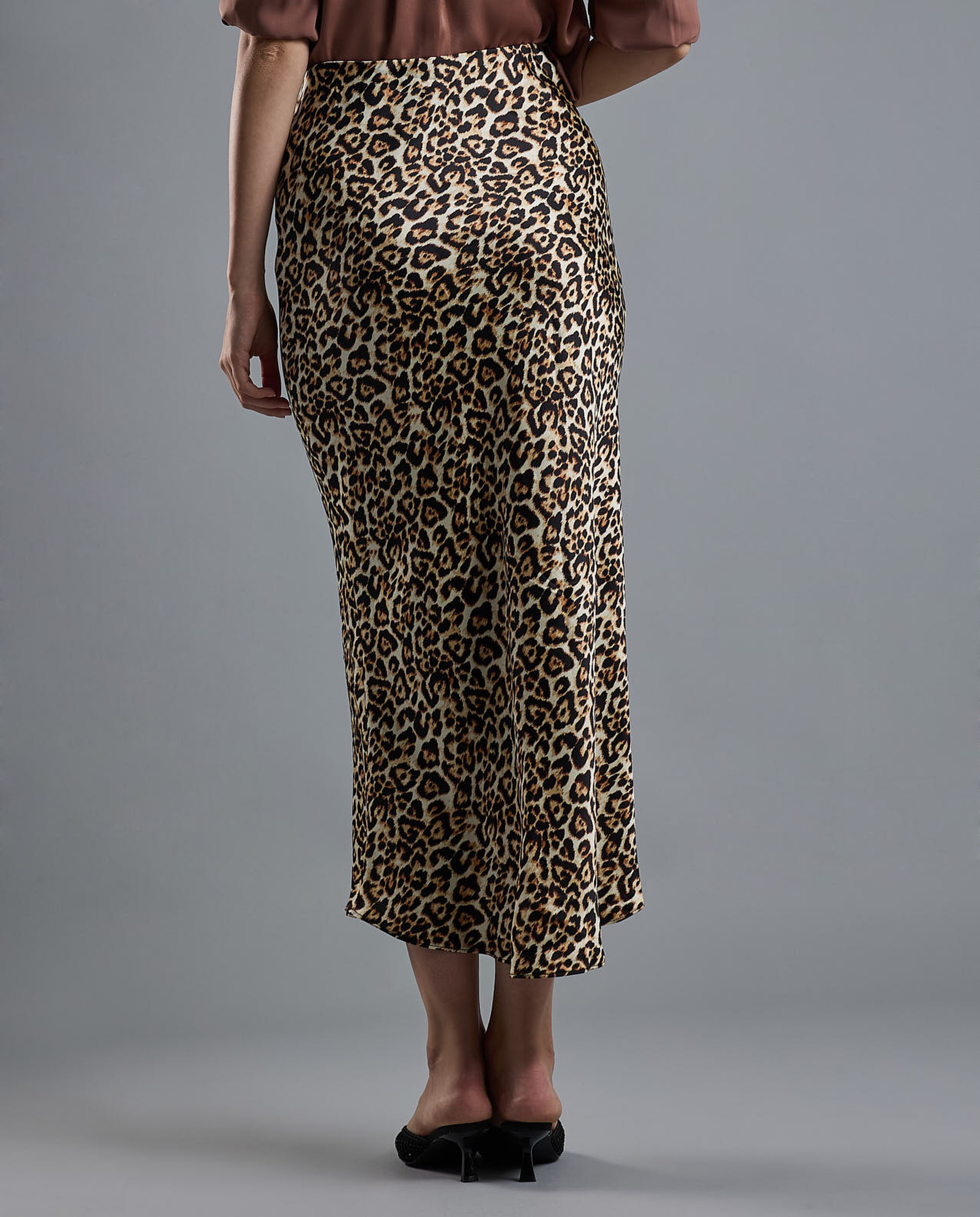 Animal Patterned Midi Skirt with Zipper Closure