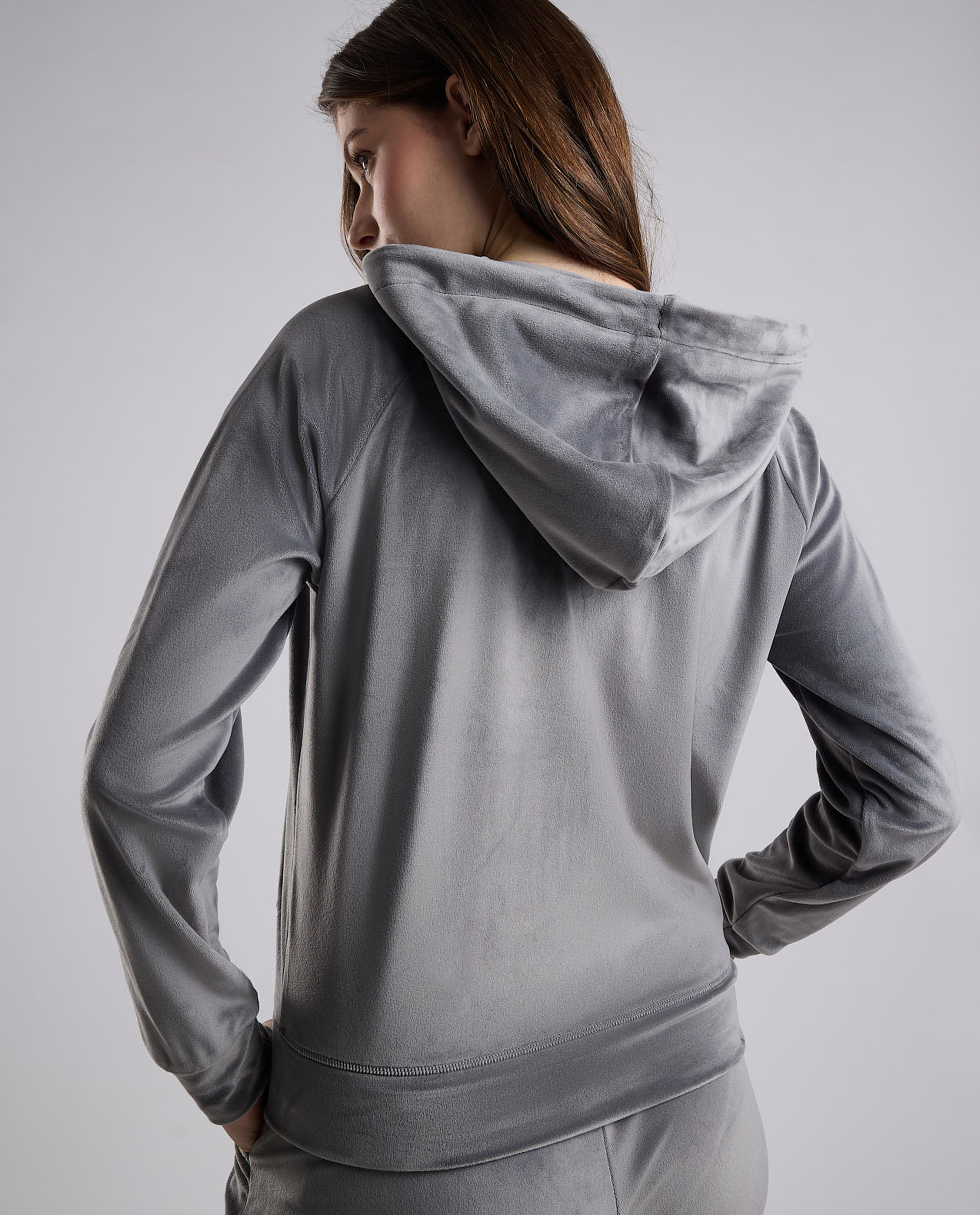 Solid Hooded Jacket with Zipper Closure