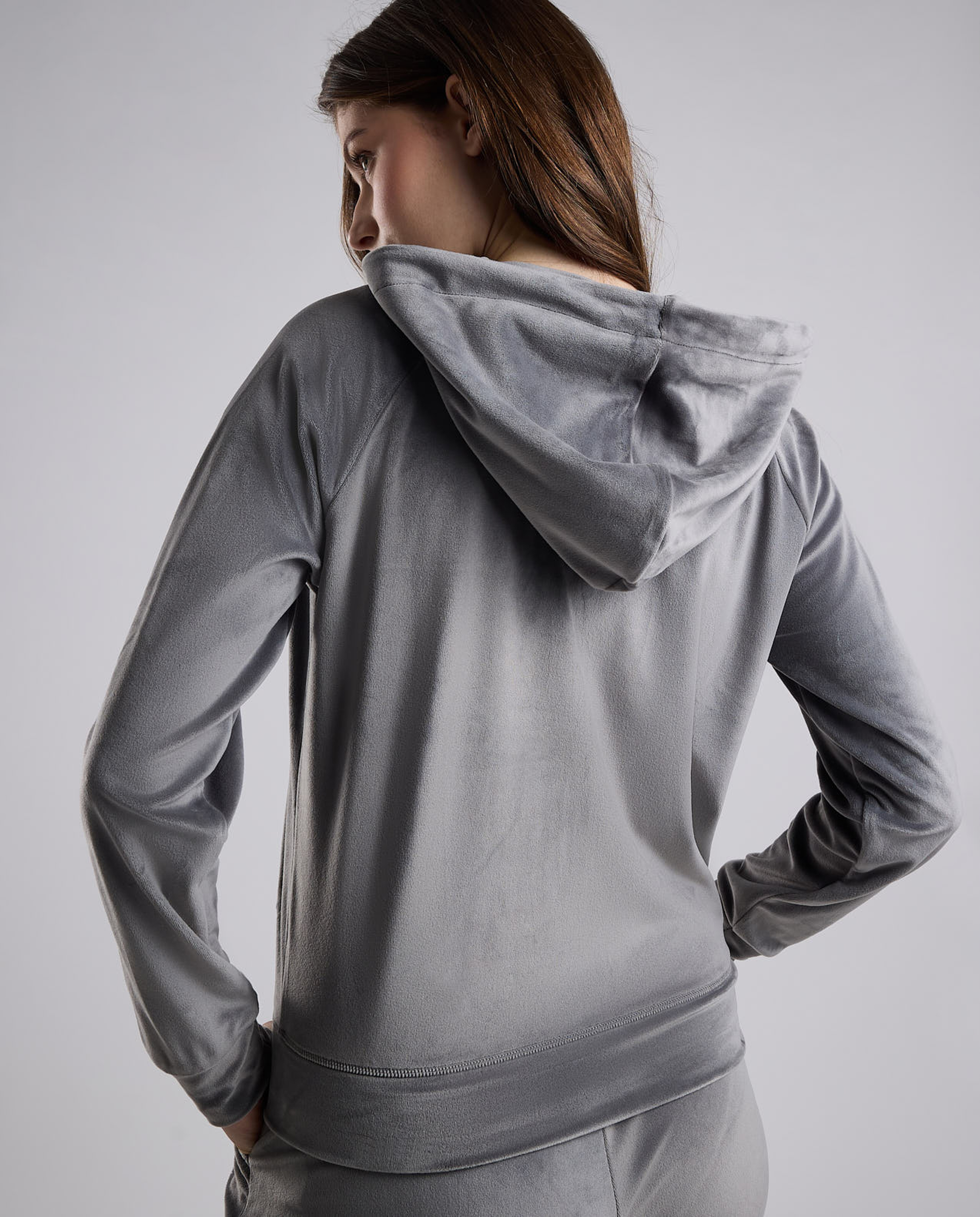 Solid Hooded Jacket with Zipper Closure