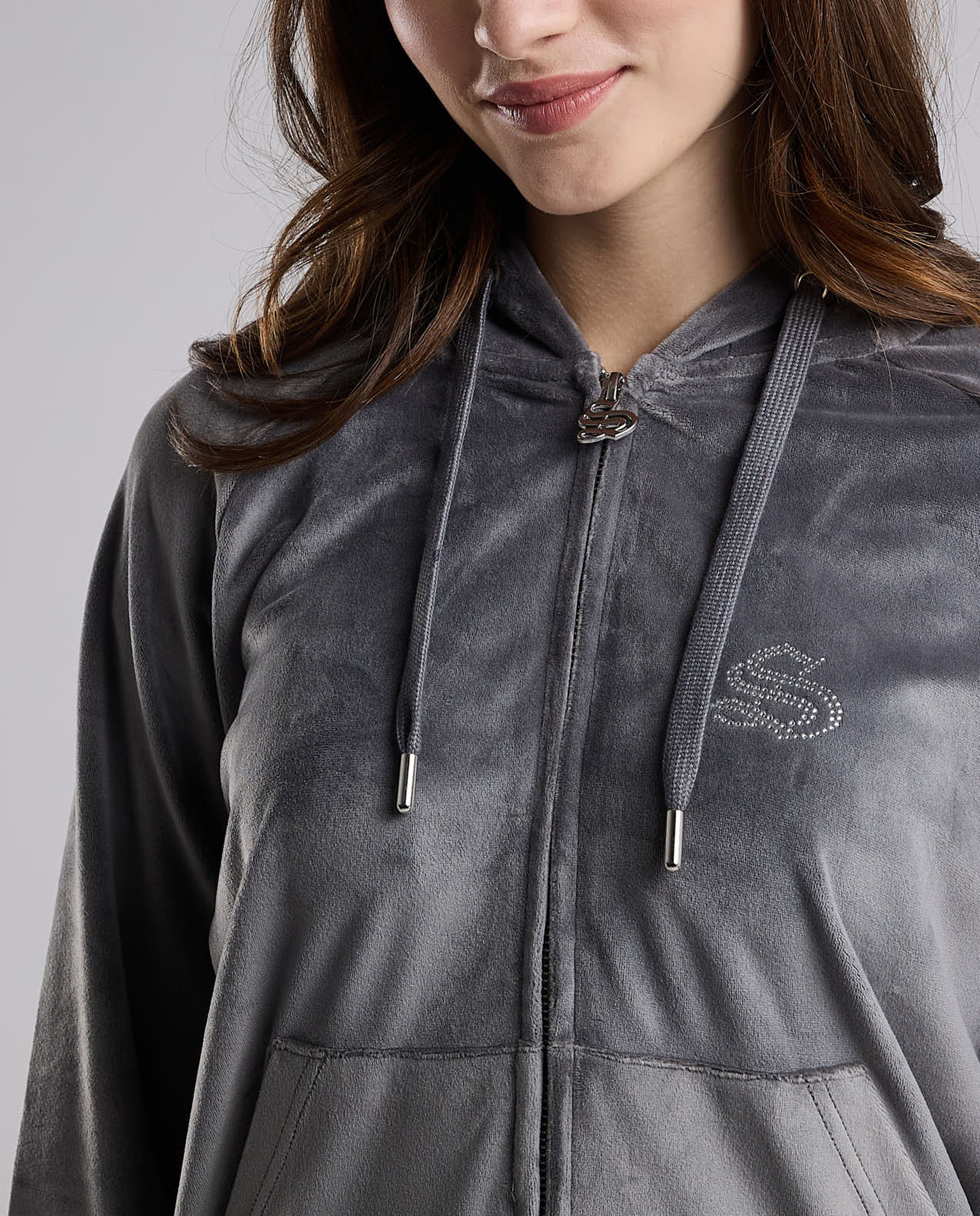 Solid Hooded Jacket with Zipper Closure