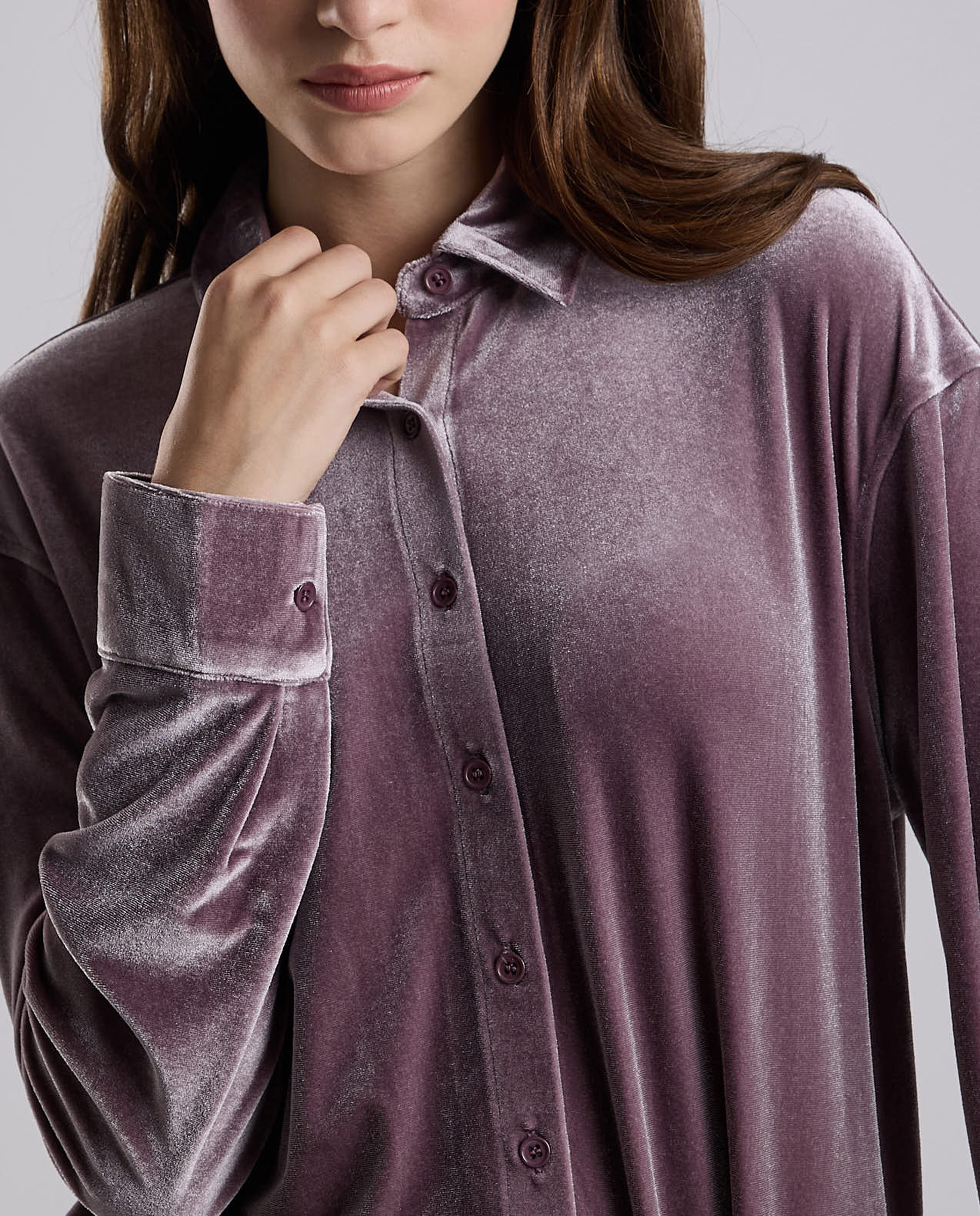 Solid Shirt with Classic Collar and Long Sleeves