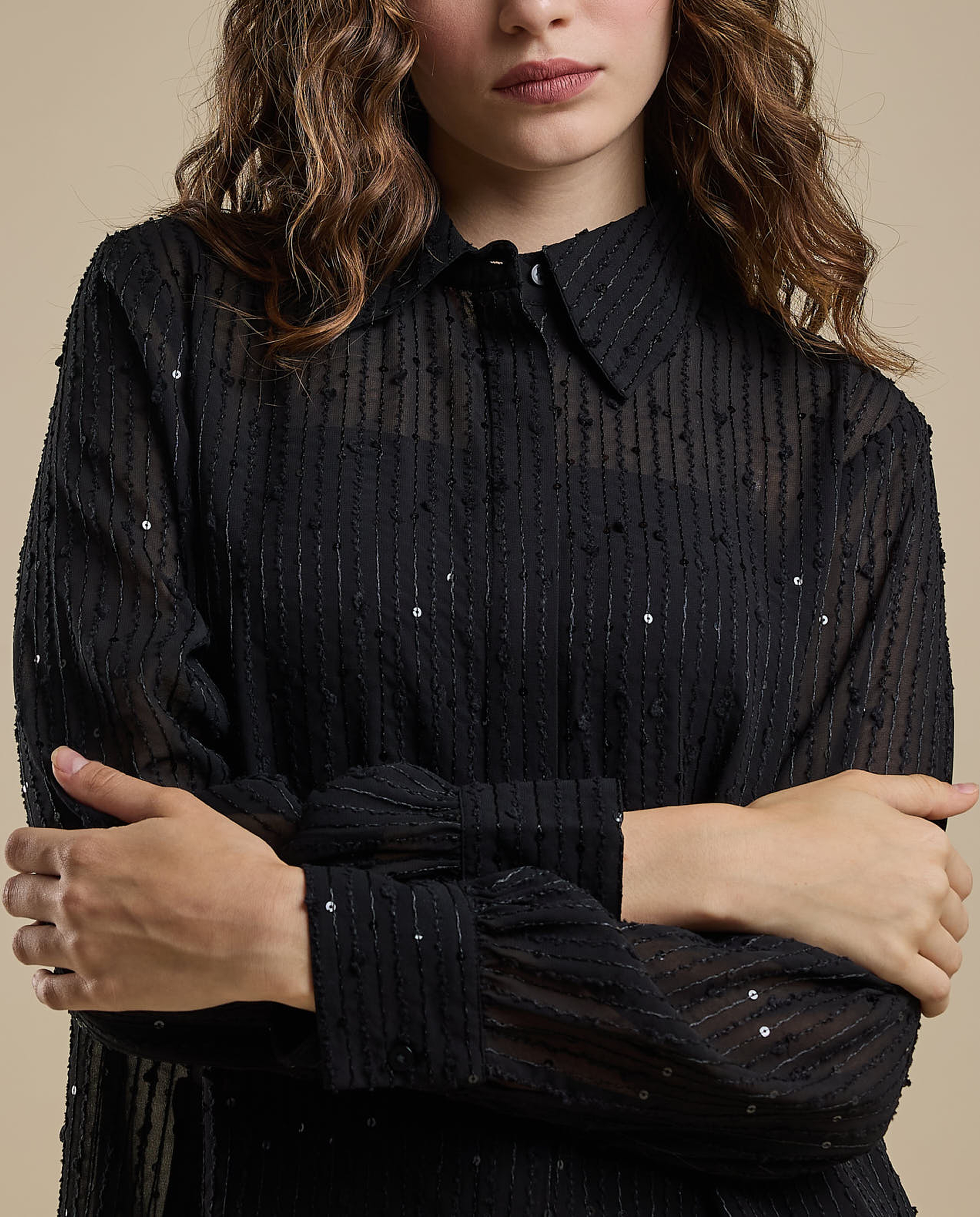 Embroidered Shirt with Classic Collar and Long Sleeves
