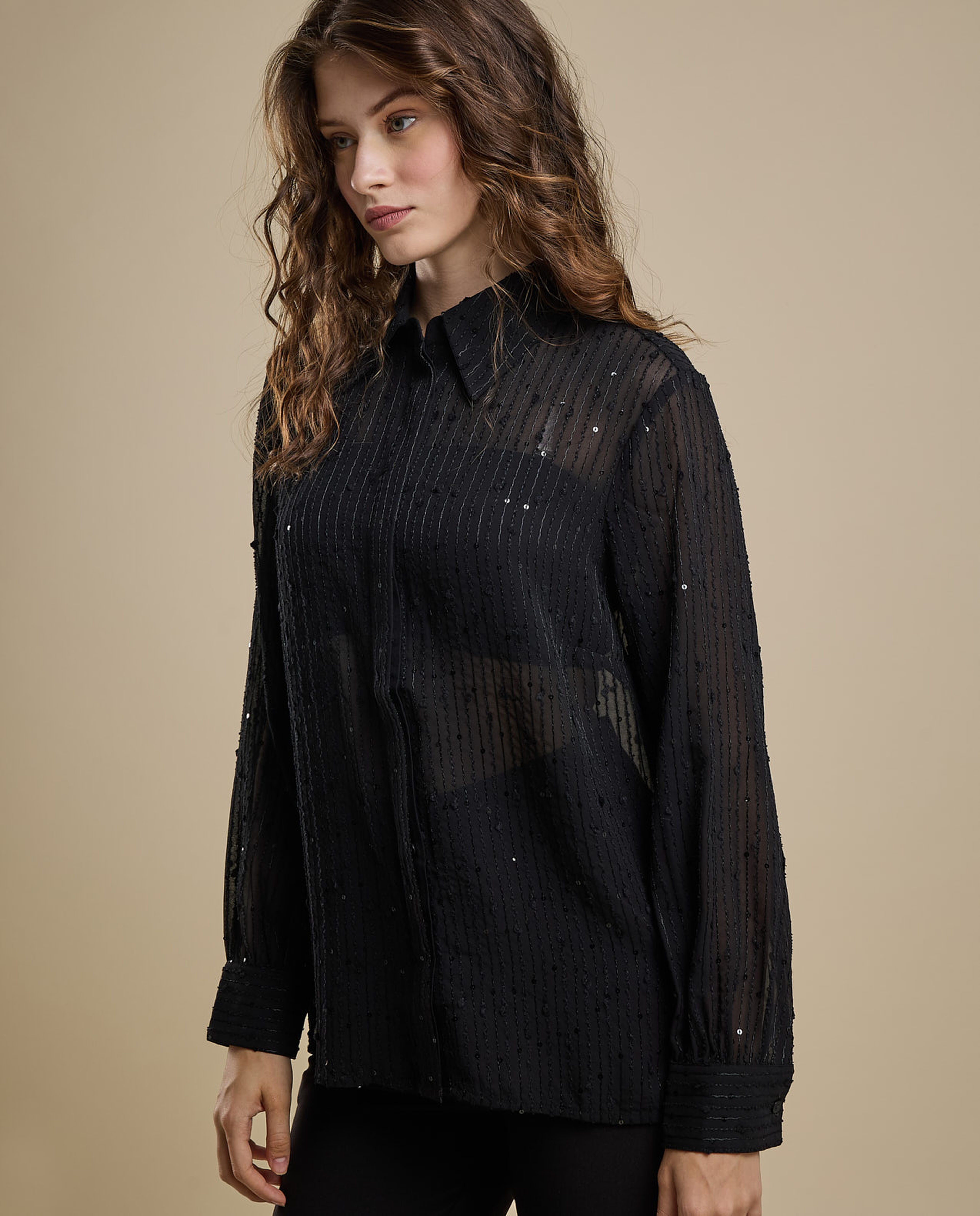 Embroidered Shirt with Classic Collar and Long Sleeves