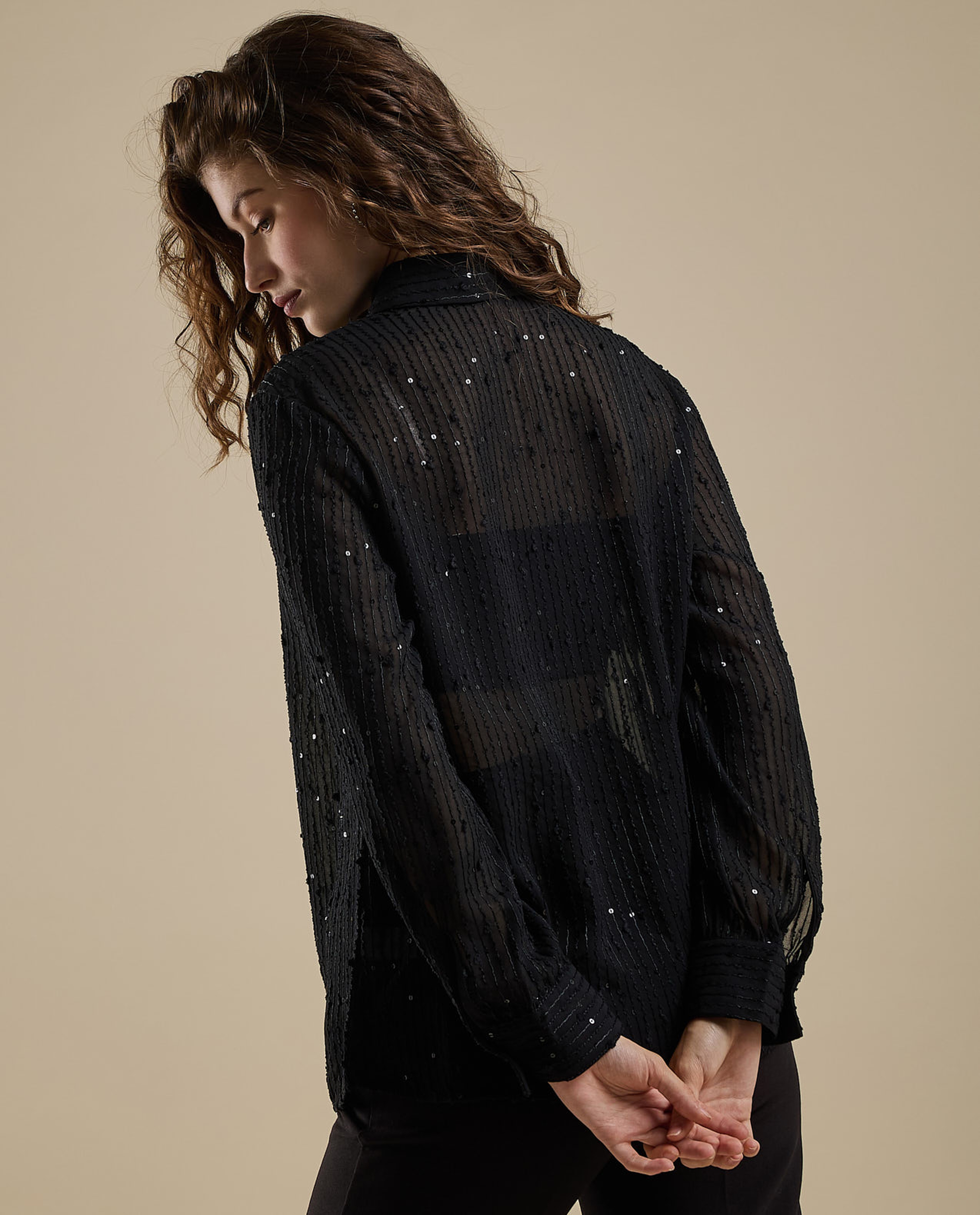 Embroidered Shirt with Classic Collar and Long Sleeves