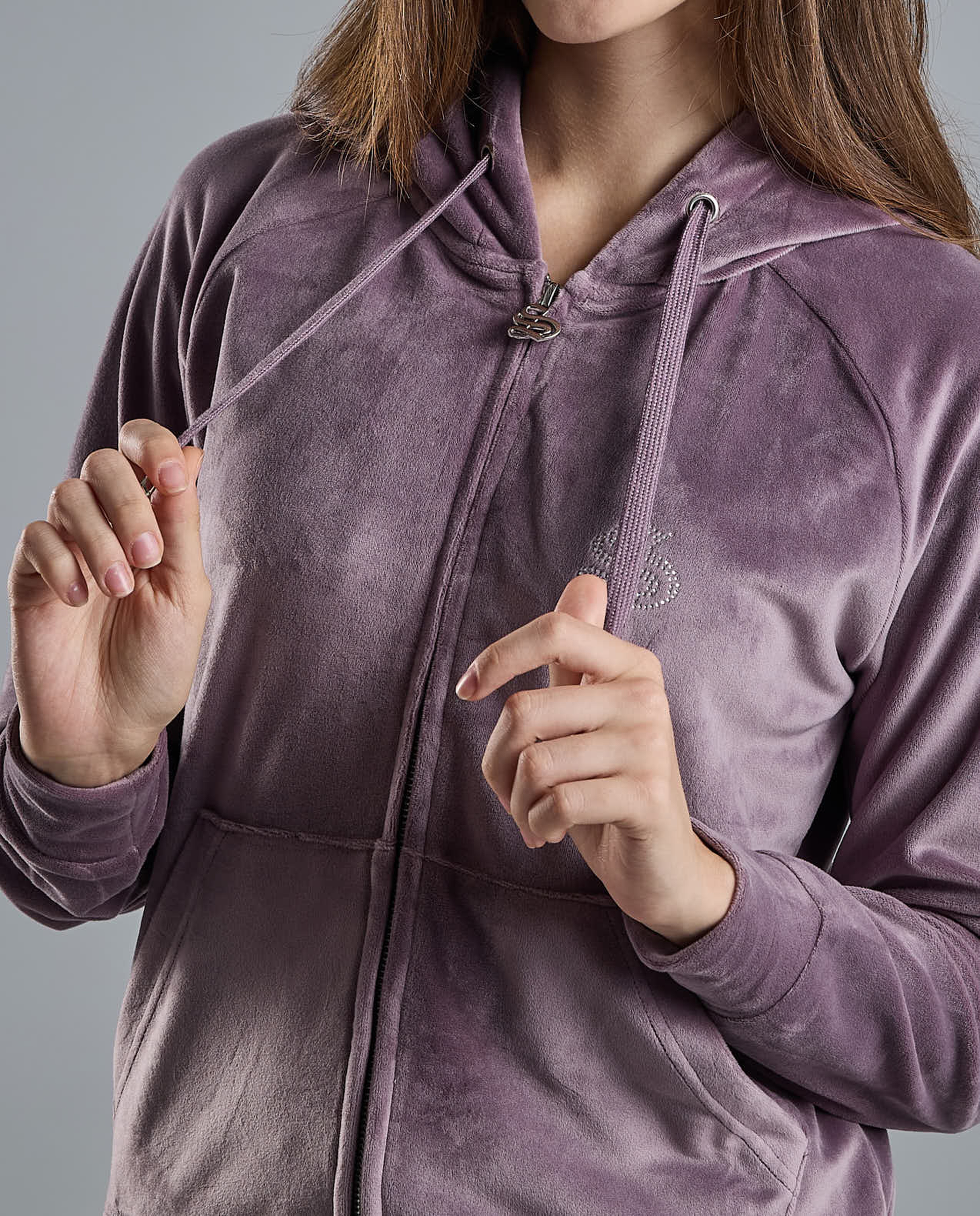 Solid Hooded Jacket with Zipper Closure