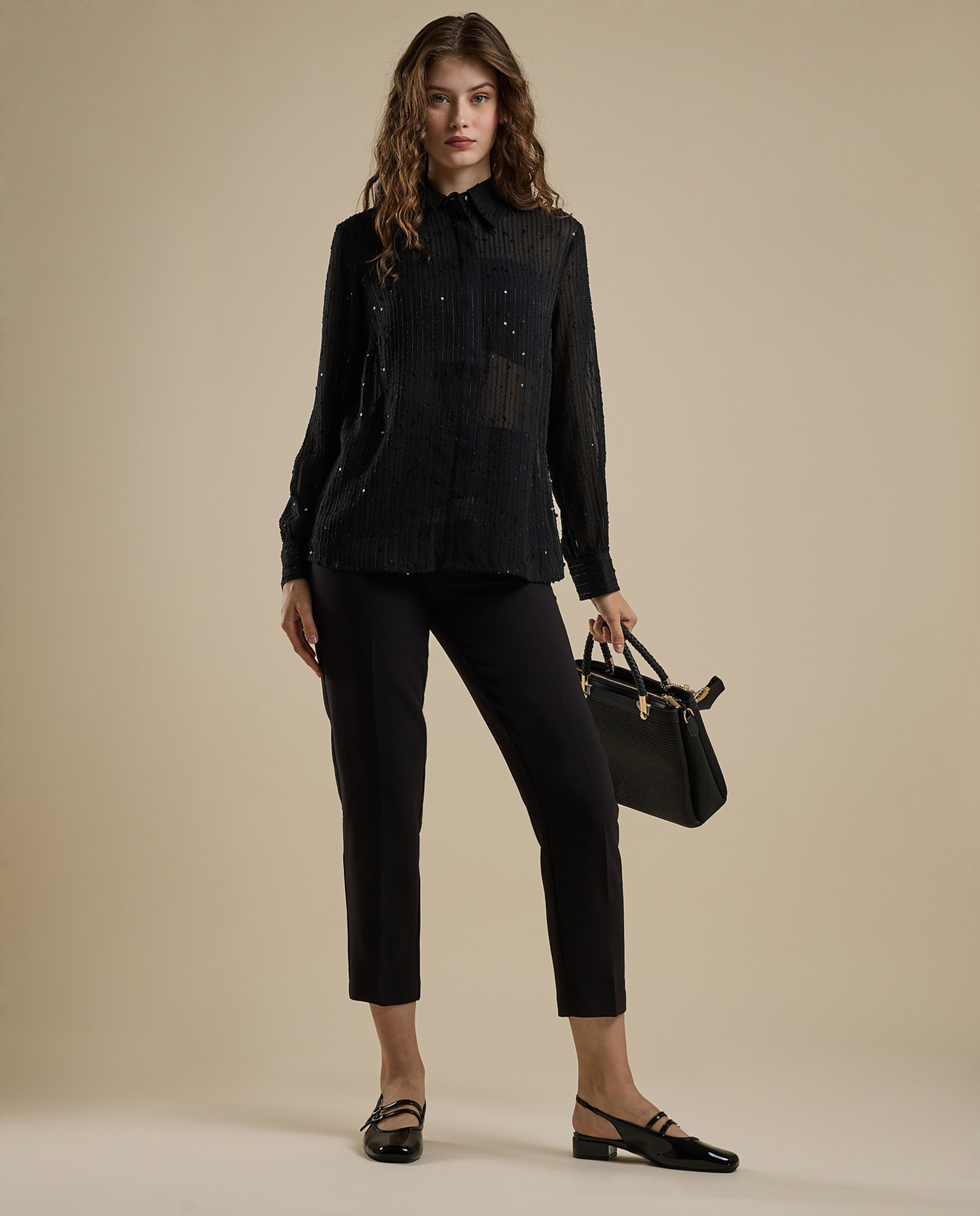 Embroidered Shirt with Classic Collar and Long Sleeves