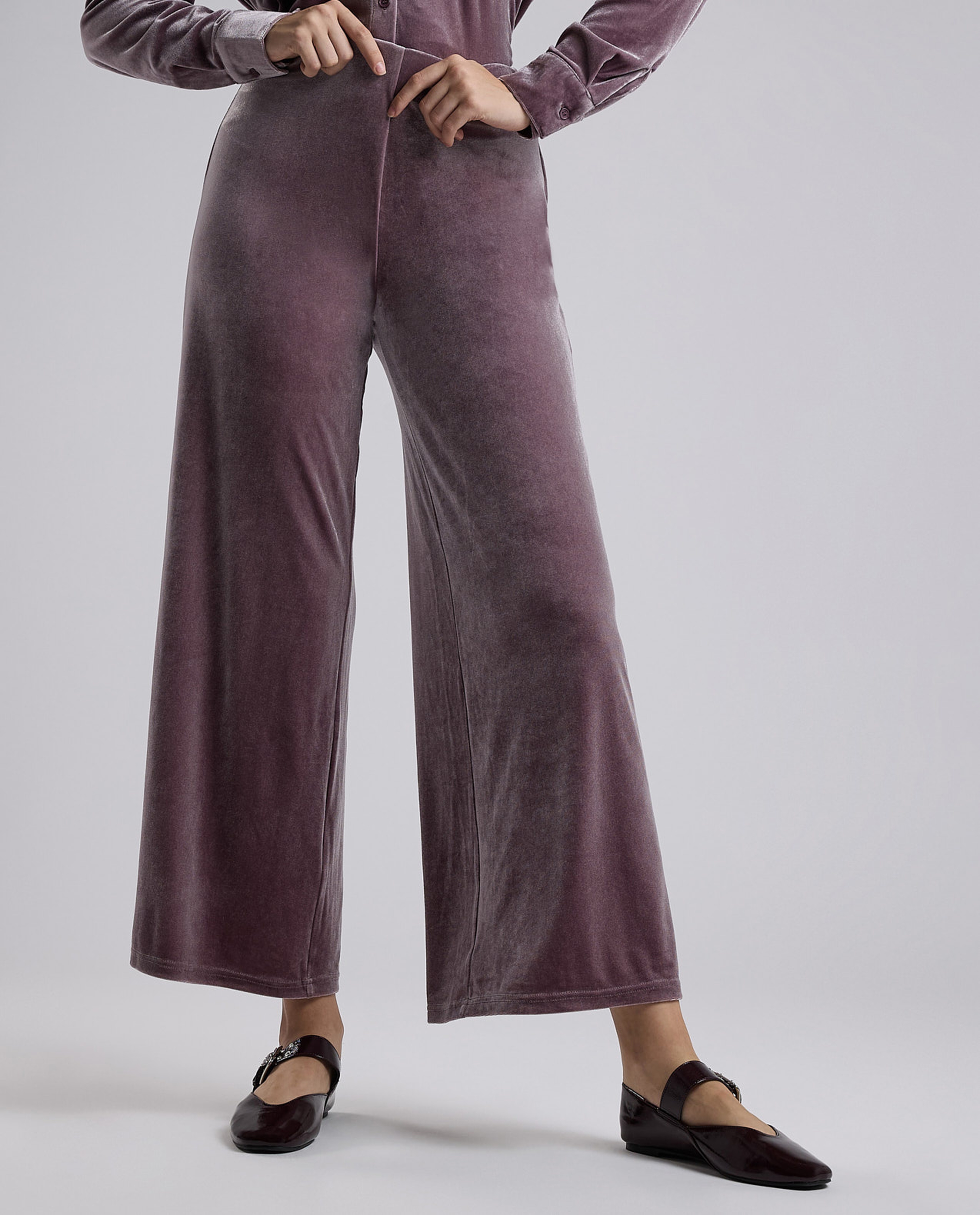 Solid Wide Leg Pants with Drawstring Waist