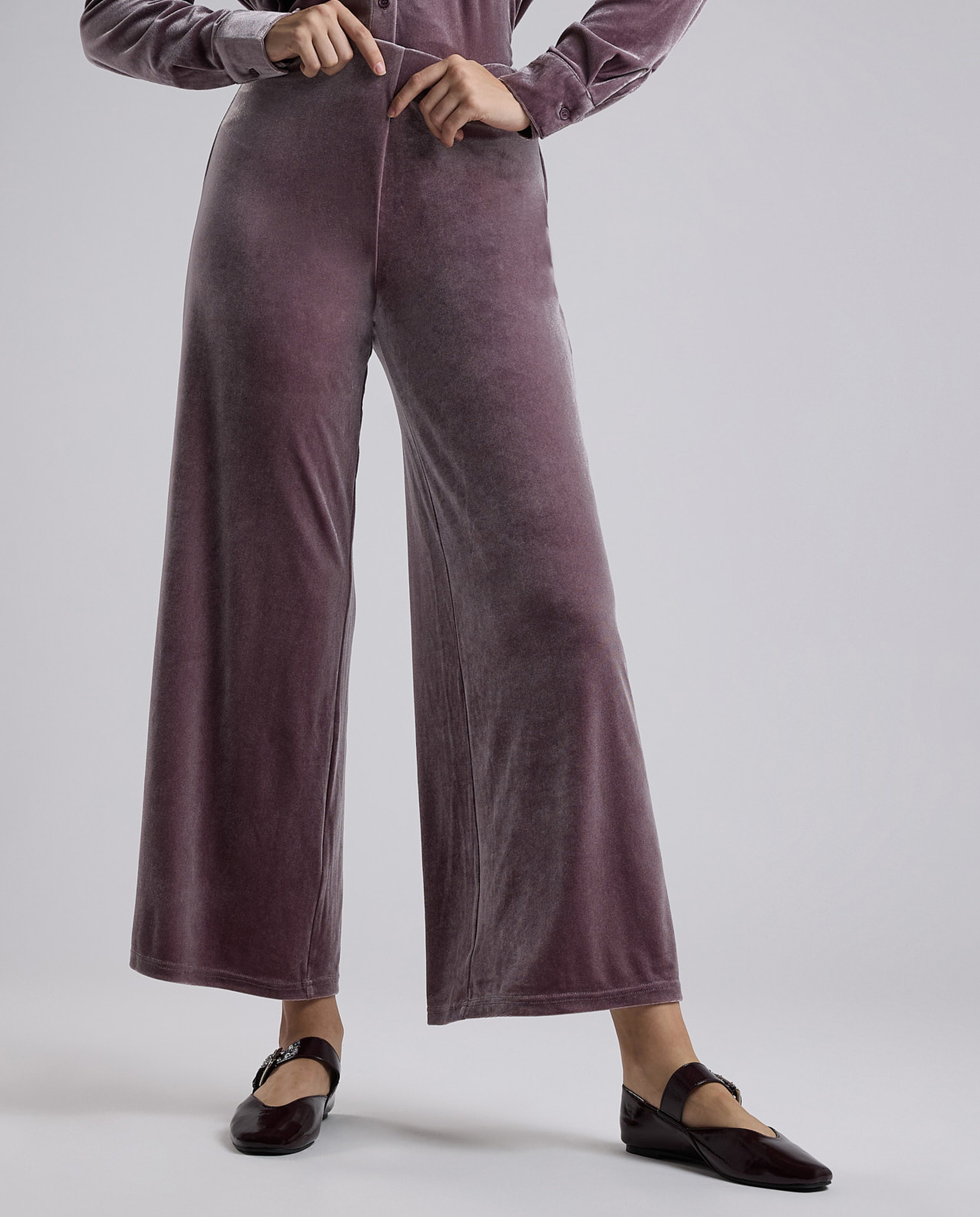 Solid Wide Leg Pants with Drawstring Waist