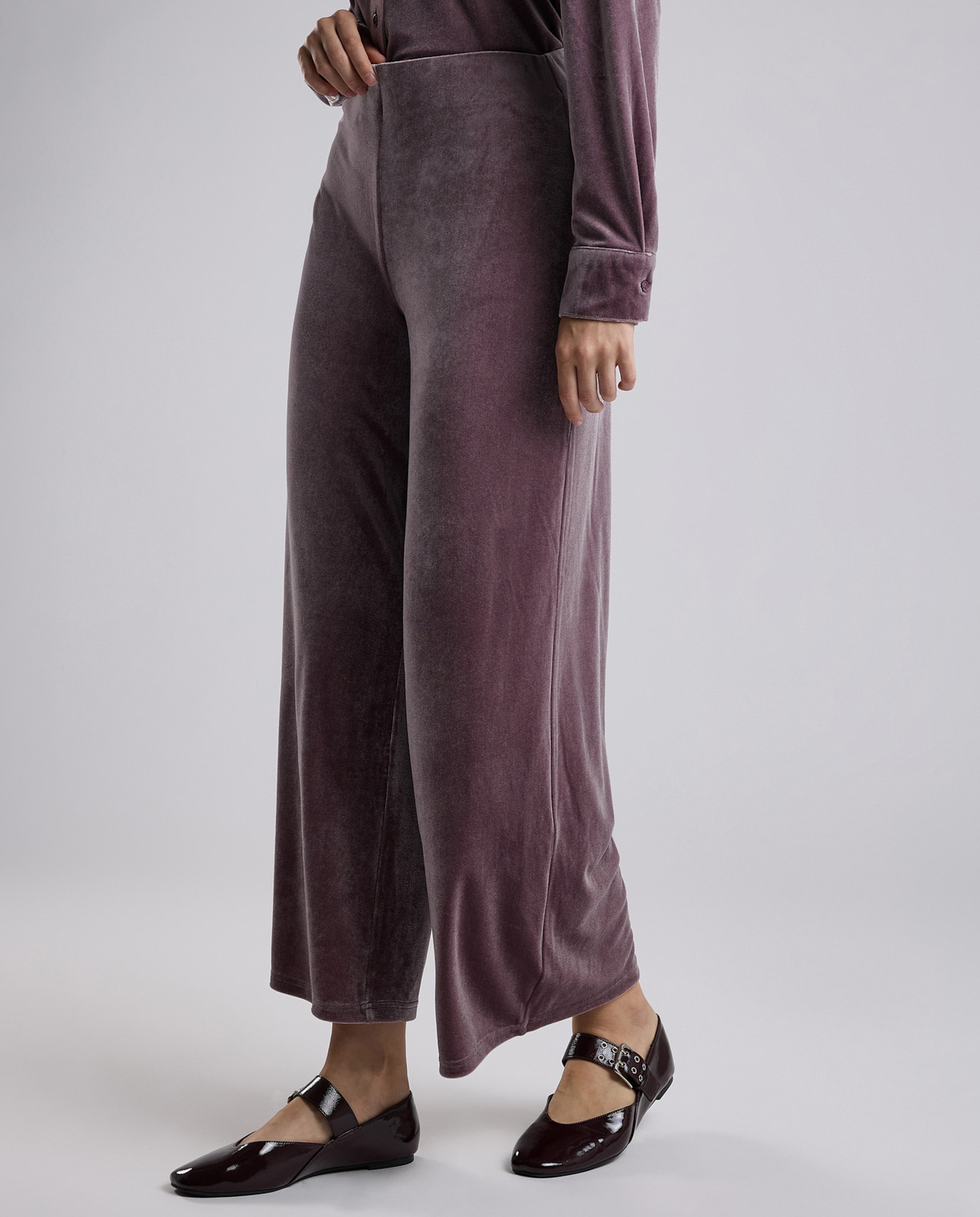 Solid Wide Leg Pants with Drawstring Waist