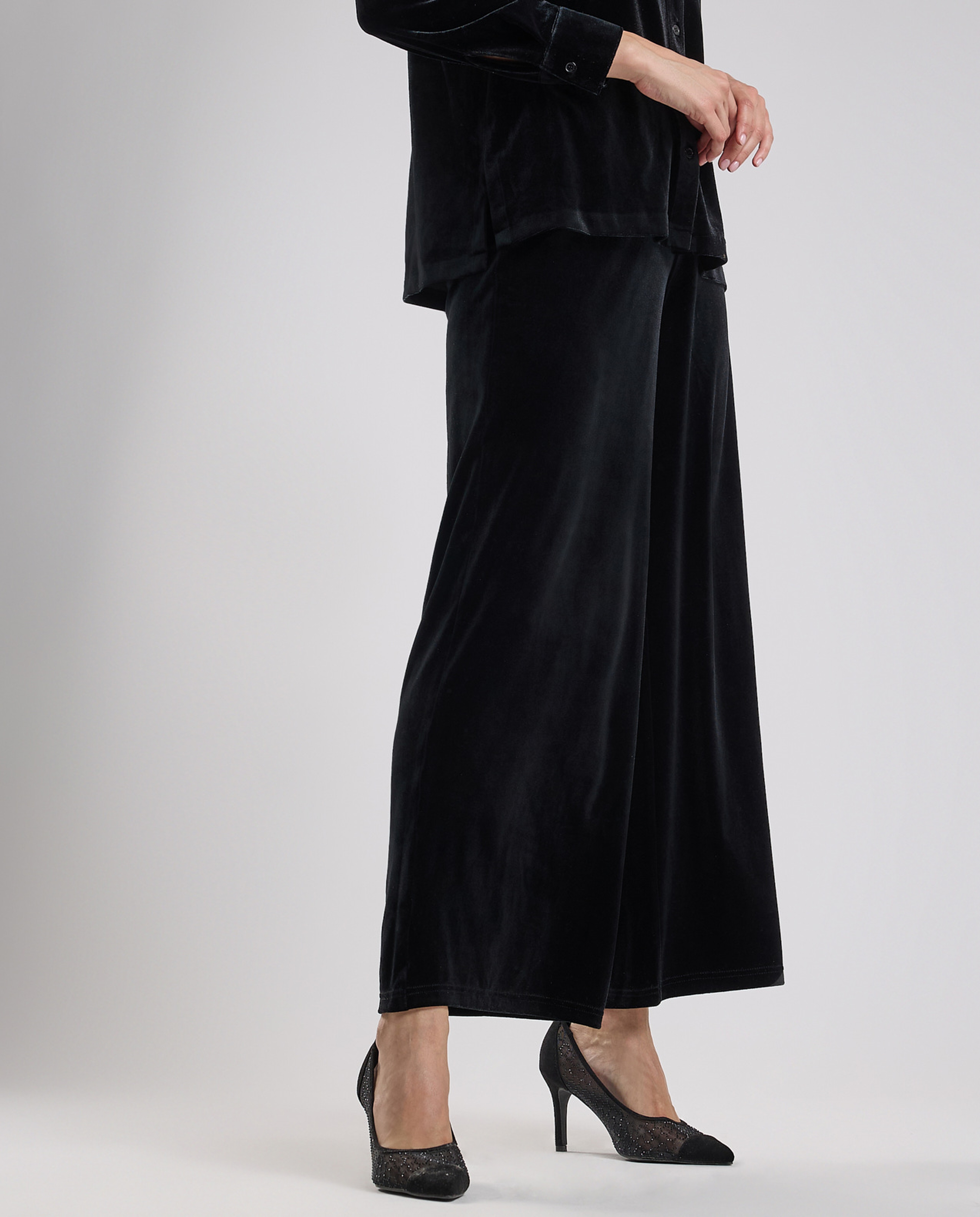 Solid Wide Leg Pants with Drawstring Waist